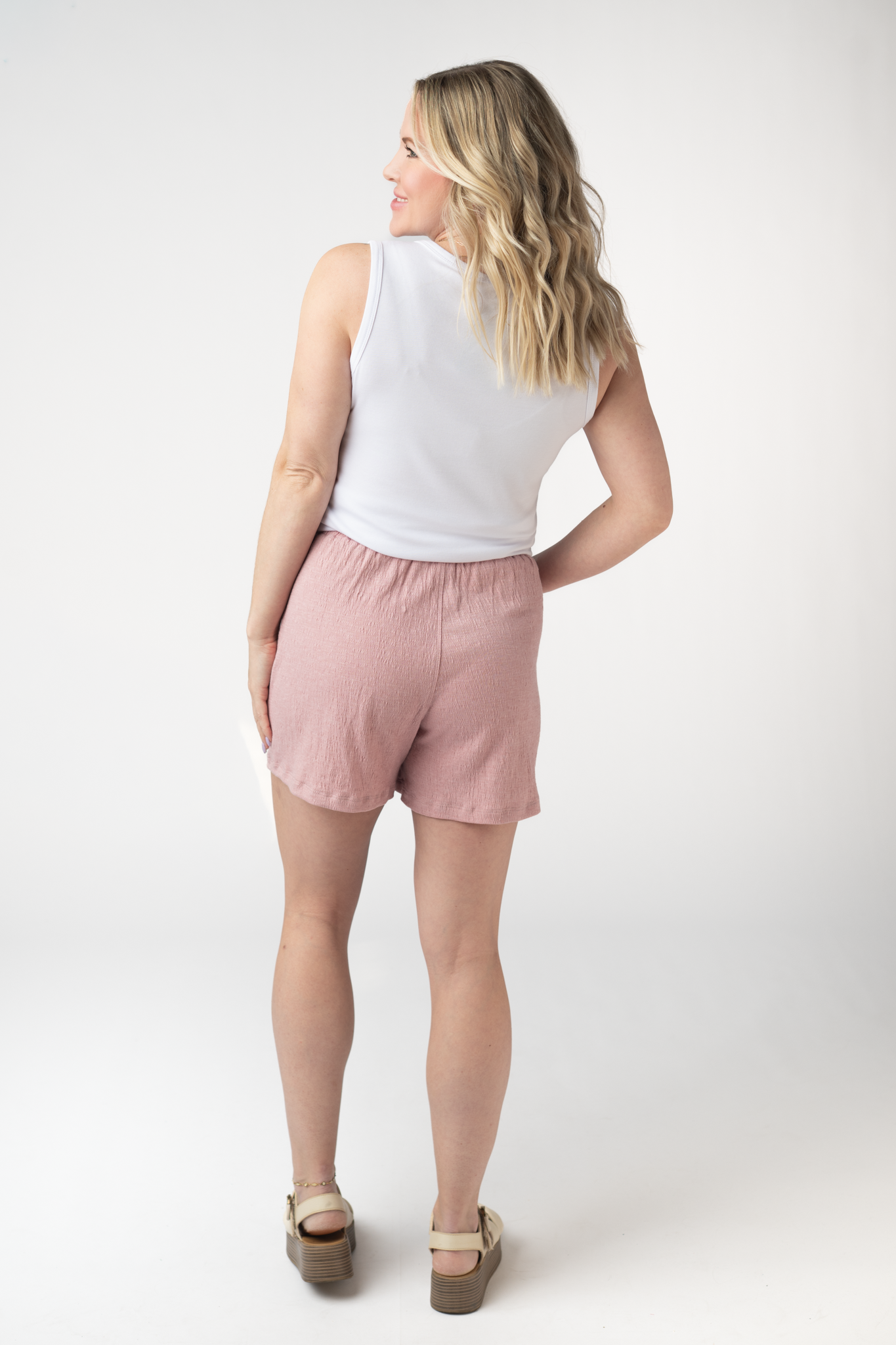 Michelle Mae Candice Crinkle Shorts - Dusty Rose