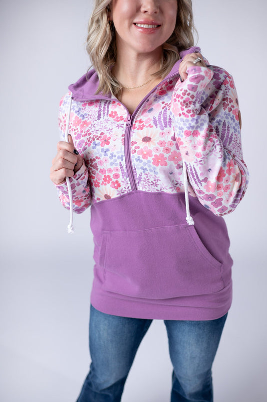 IN STOCK Halfzip Hoodie - Coral Sunset Floral and Mauve
