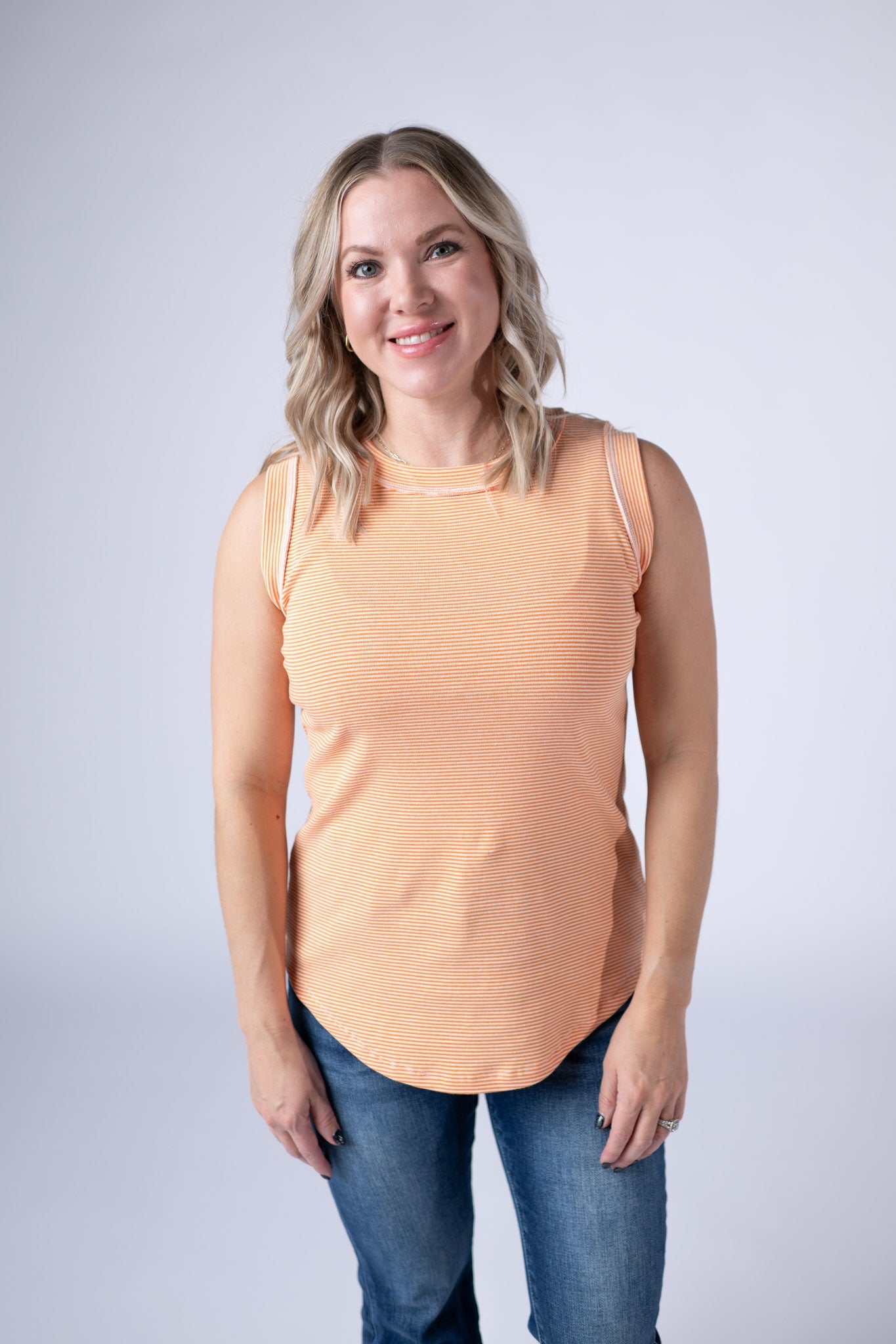 Michelle Mae Morgan Micro Striped Tank - Orange