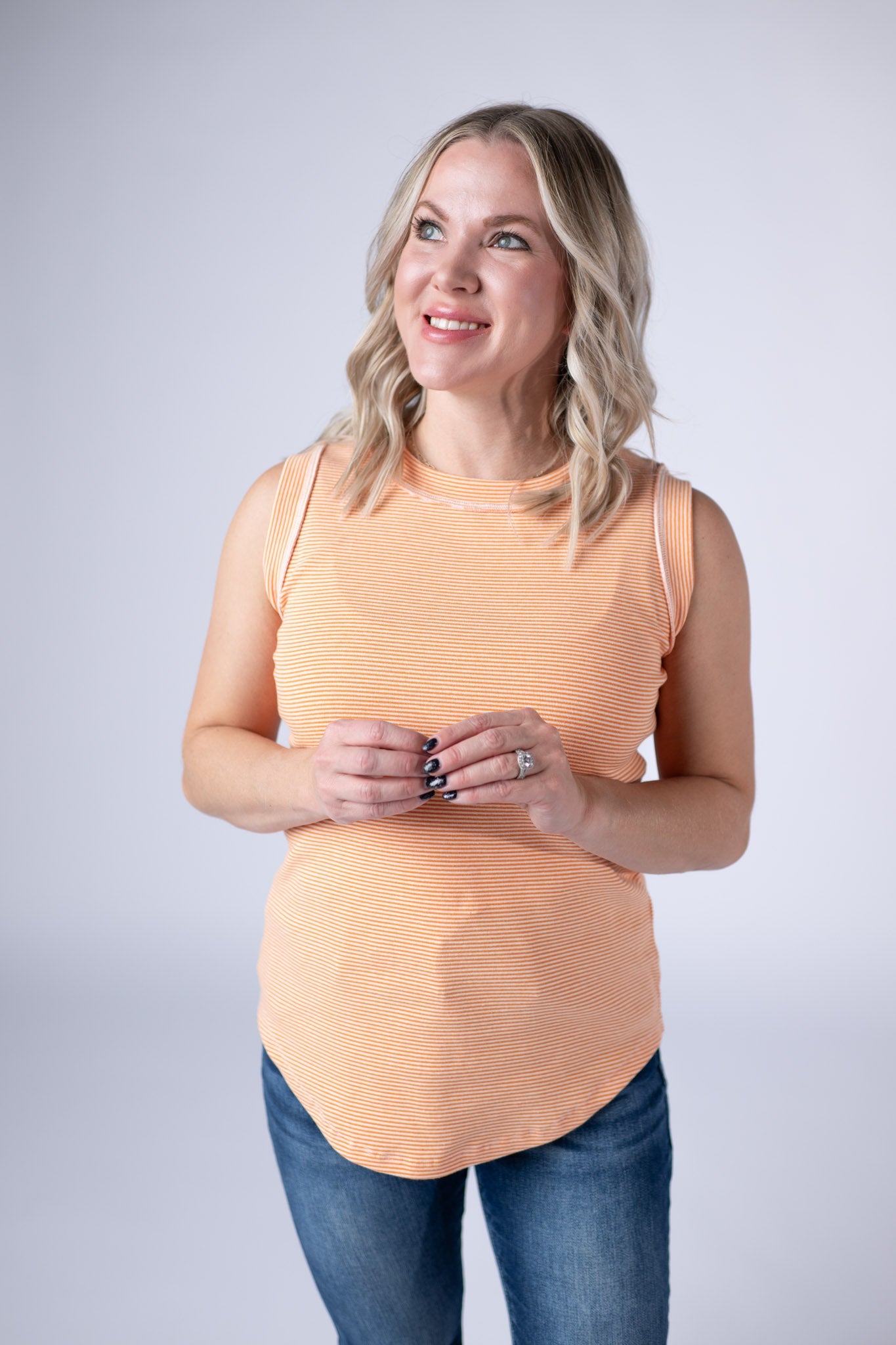 Michelle Mae Morgan Micro Striped Tank - Orange