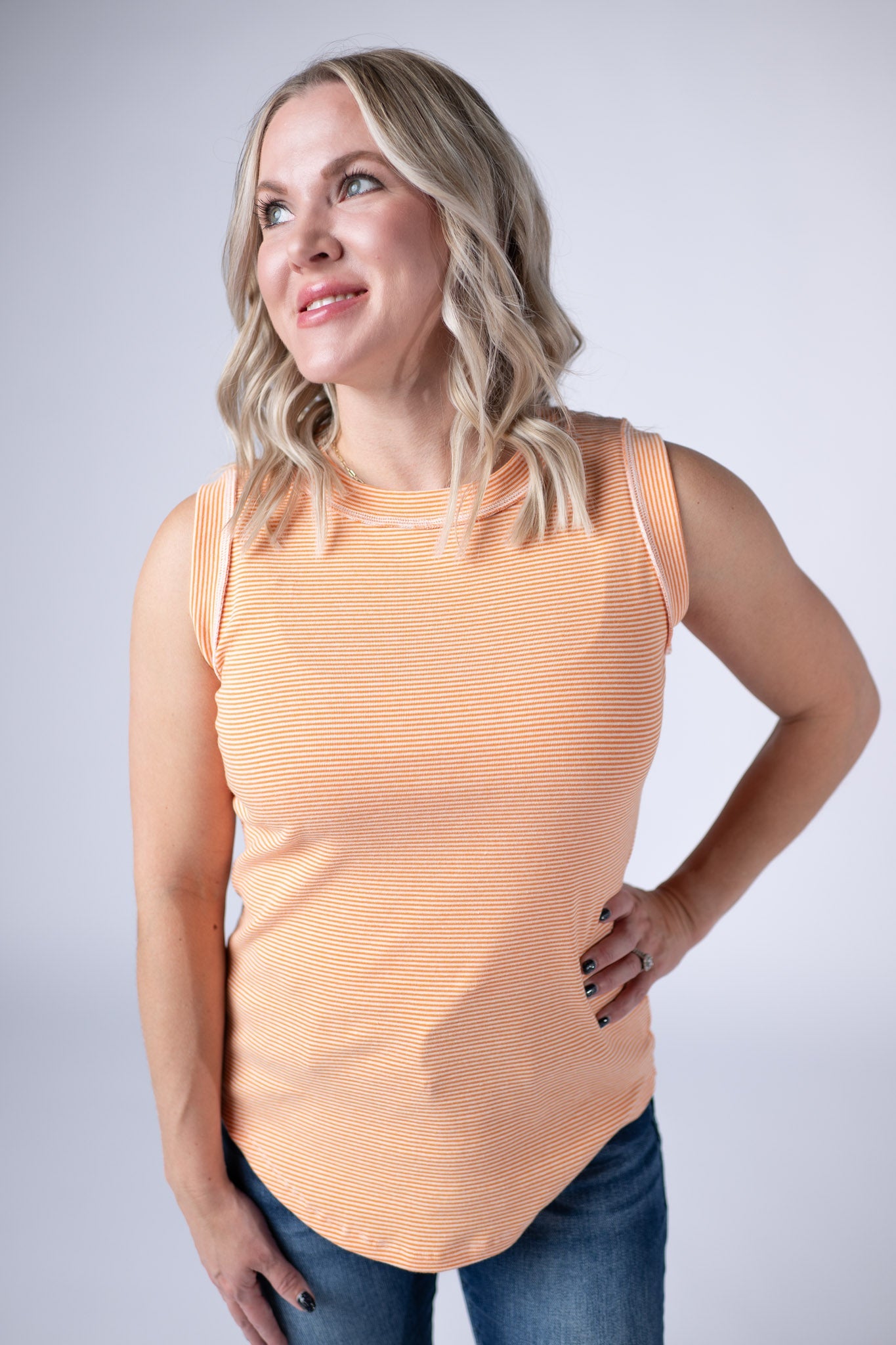 Michelle Mae Morgan Micro Striped Tank - Orange