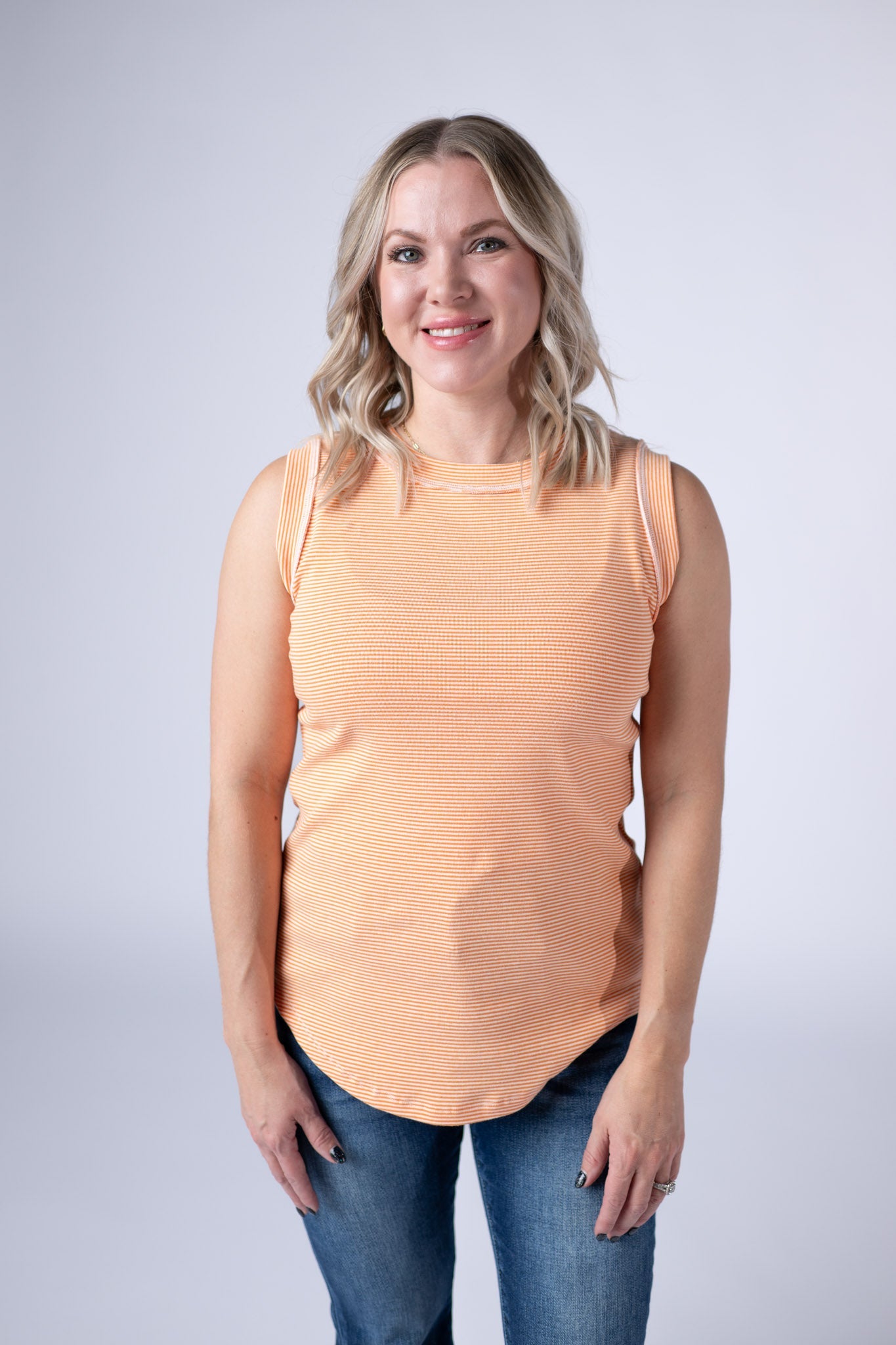 Michelle Mae Morgan Micro Striped Tank - Orange