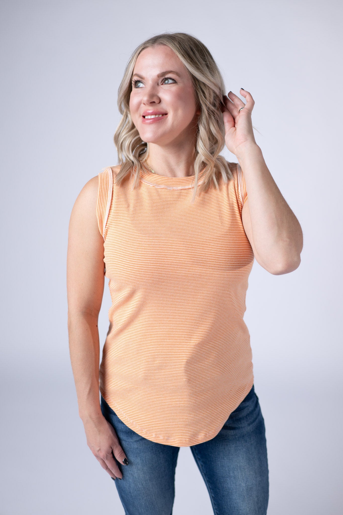 Michelle Mae Morgan Micro Striped Tank - Orange