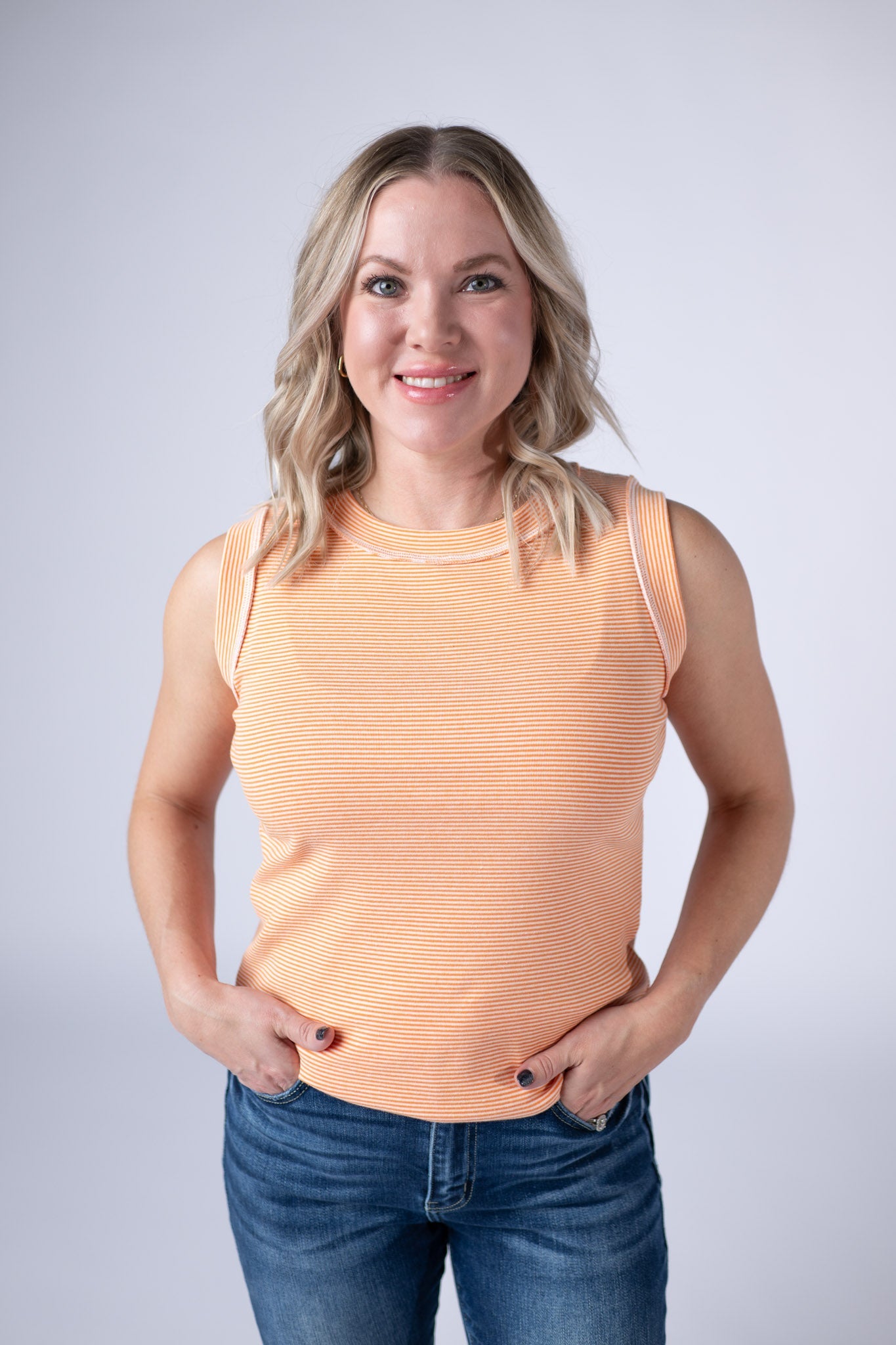 Michelle Mae Morgan Micro Striped Tank - Orange