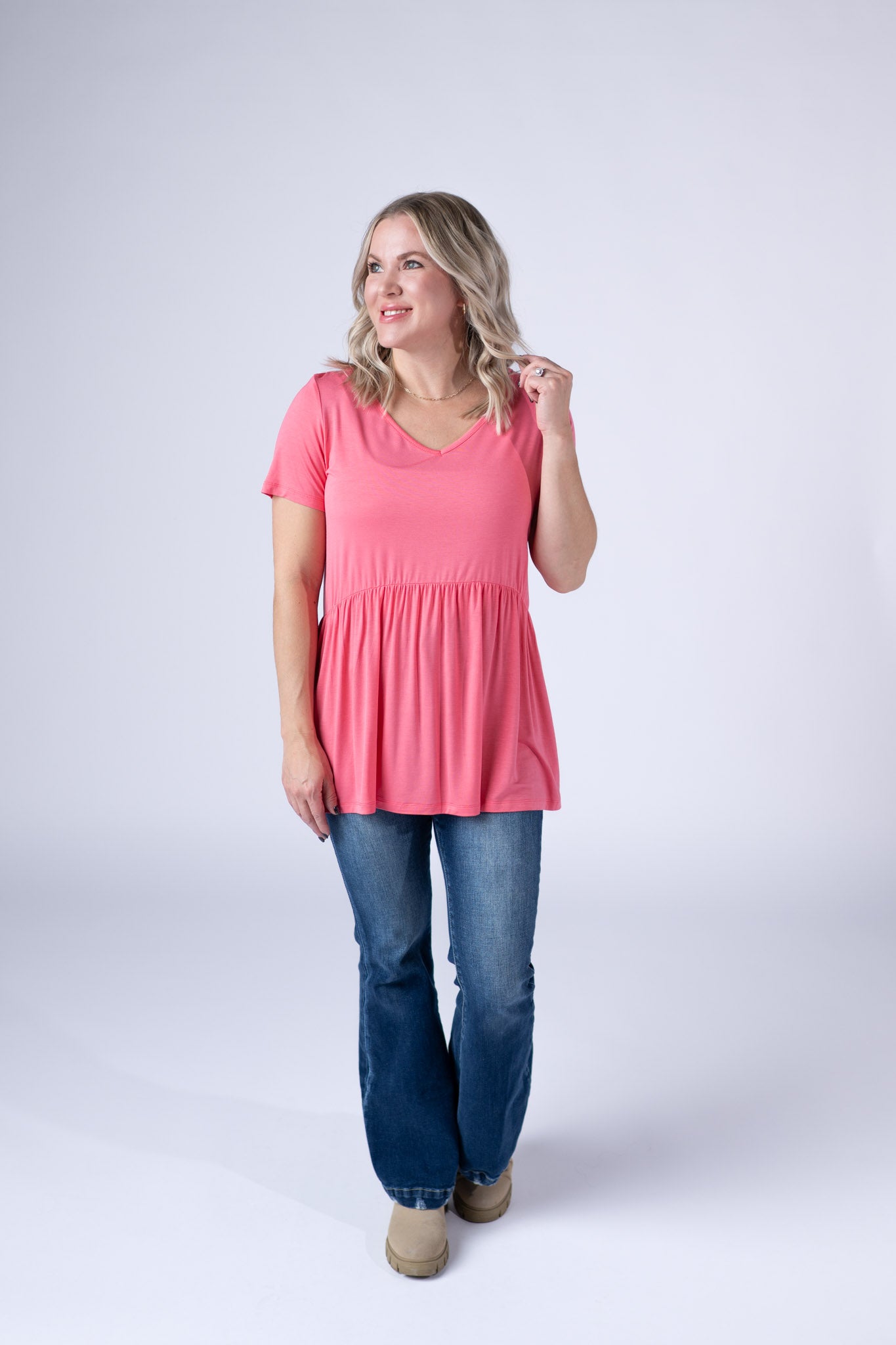 Michelle Mae Sarah Ruffle Short Sleeve - Sun Kissed Coral