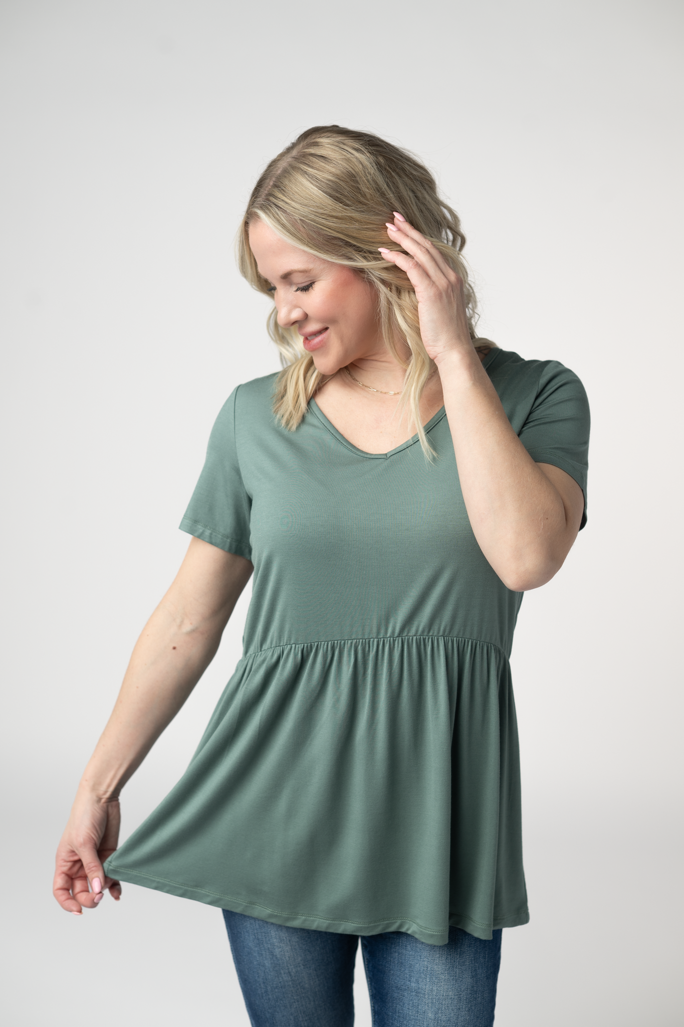 Michelle Mae Sarah Ruffle Short Sleeve - Dusty Jade
