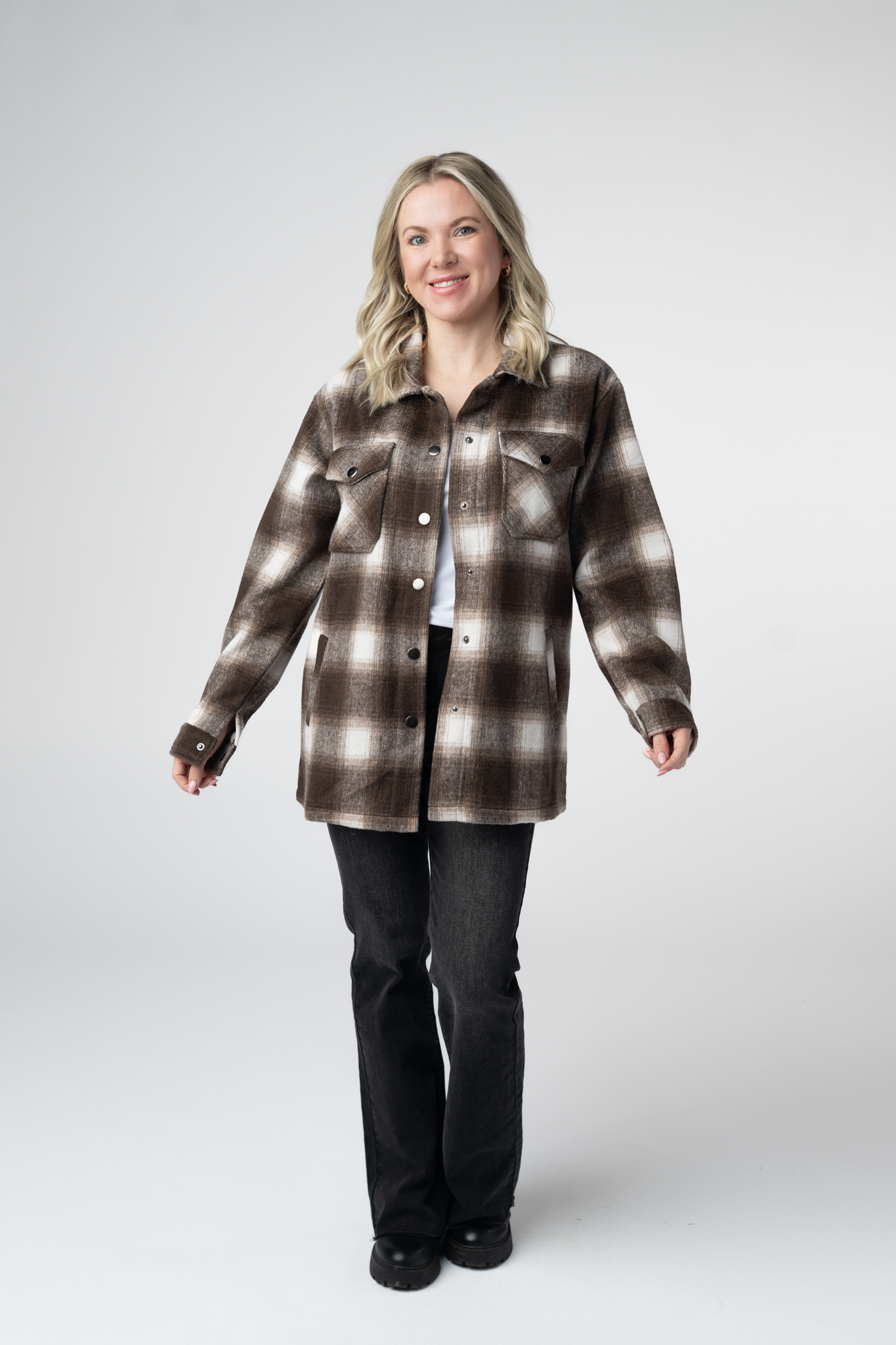 Michelle Mae Norah Shacket - Brown Plaid