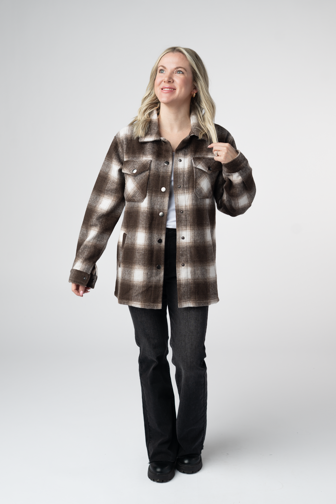 Michelle Mae Norah Shacket - Brown Plaid