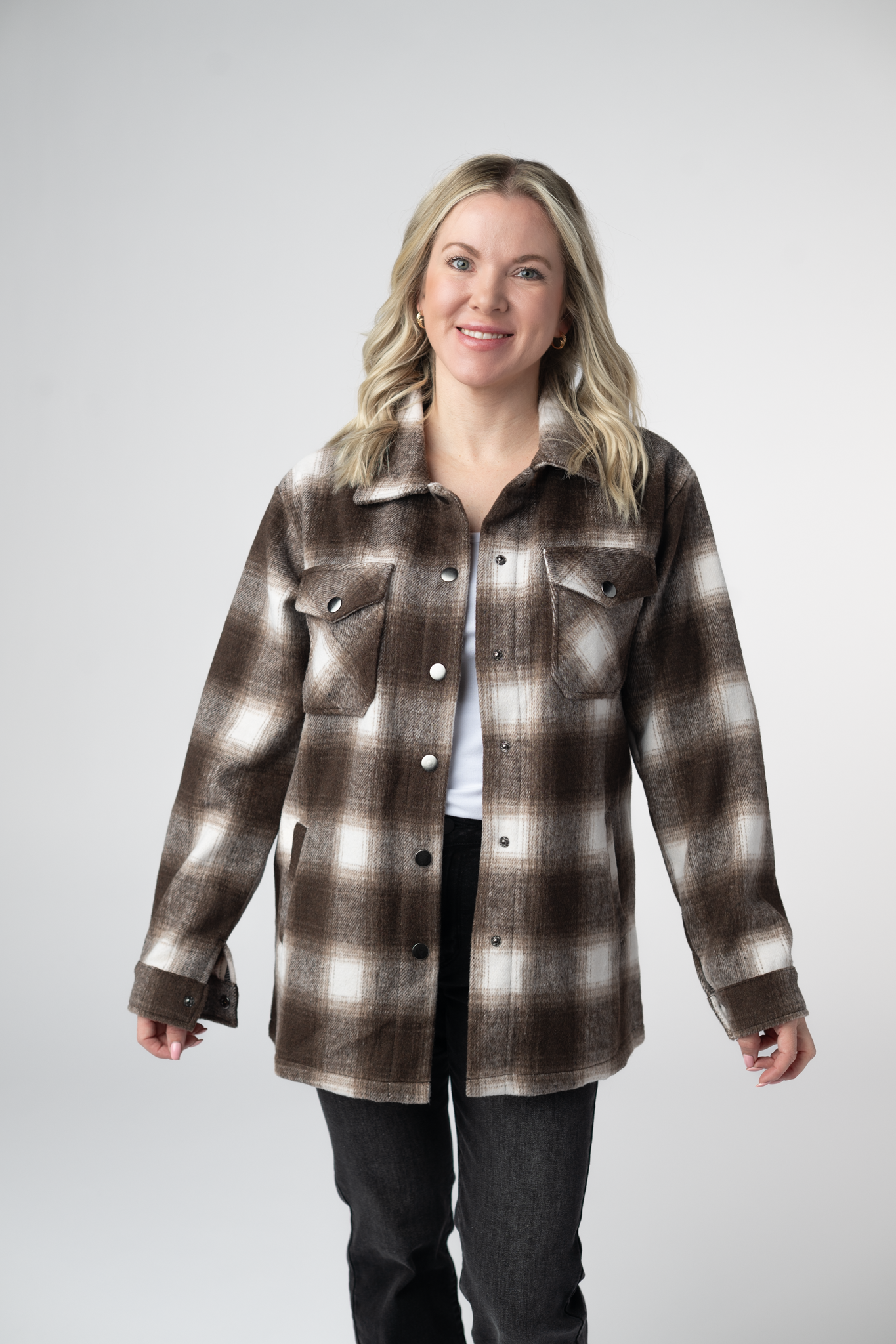 Michelle Mae Norah Shacket - Brown Plaid