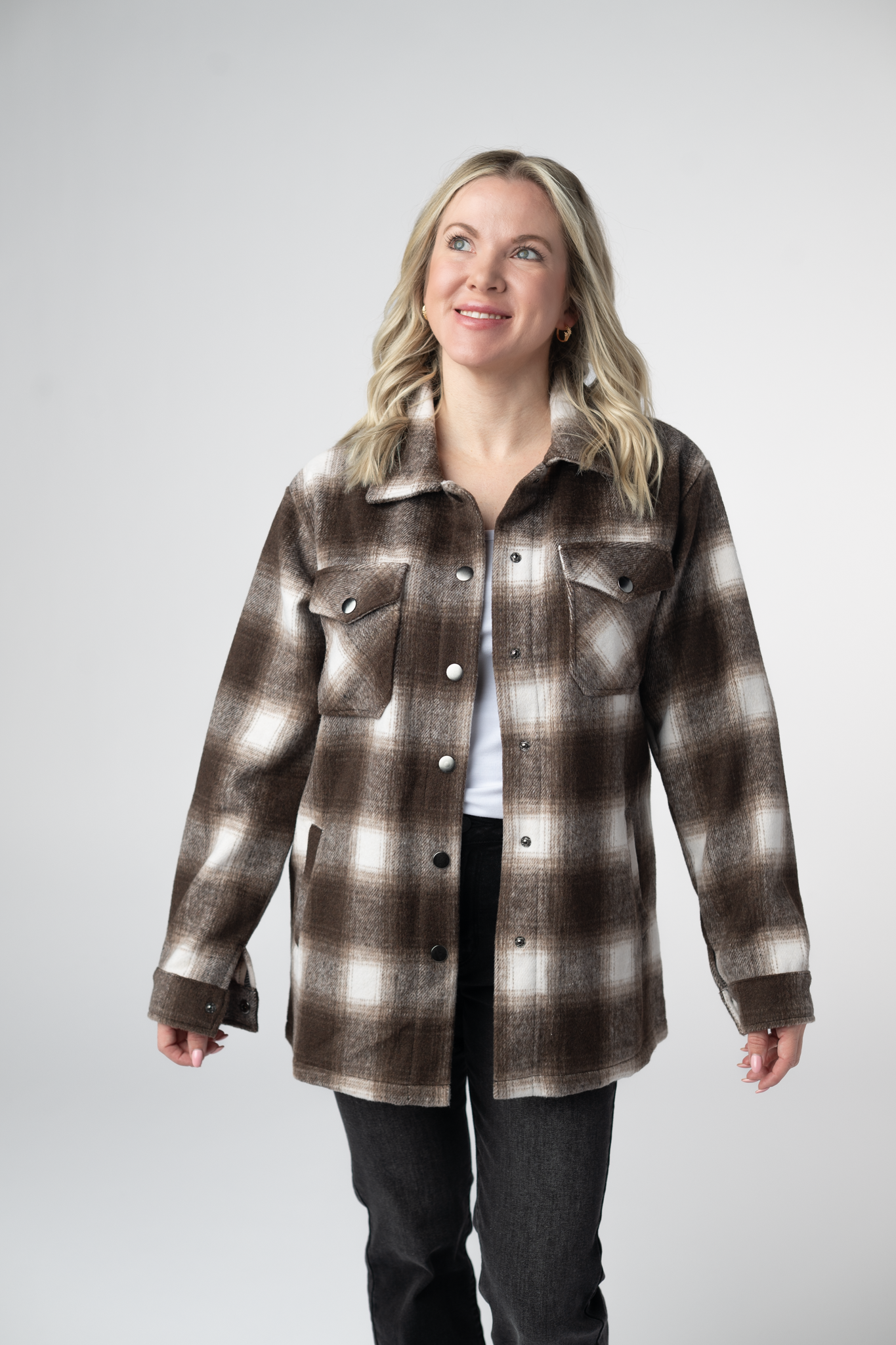 Michelle Mae Norah Shacket - Brown Plaid