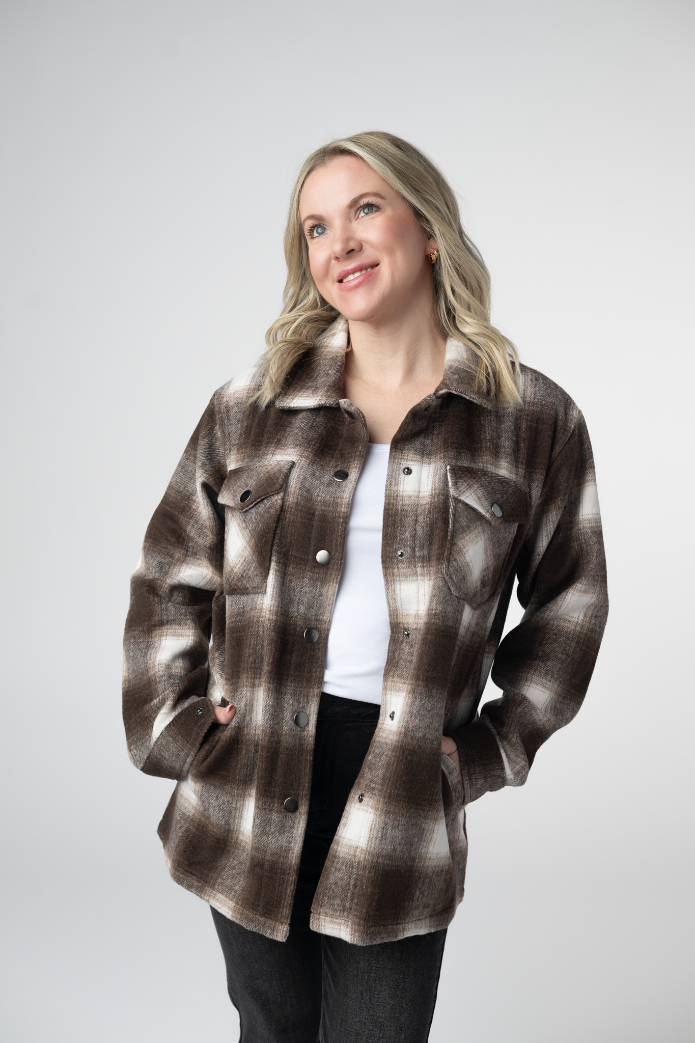 Michelle Mae Norah Shacket - Brown Plaid