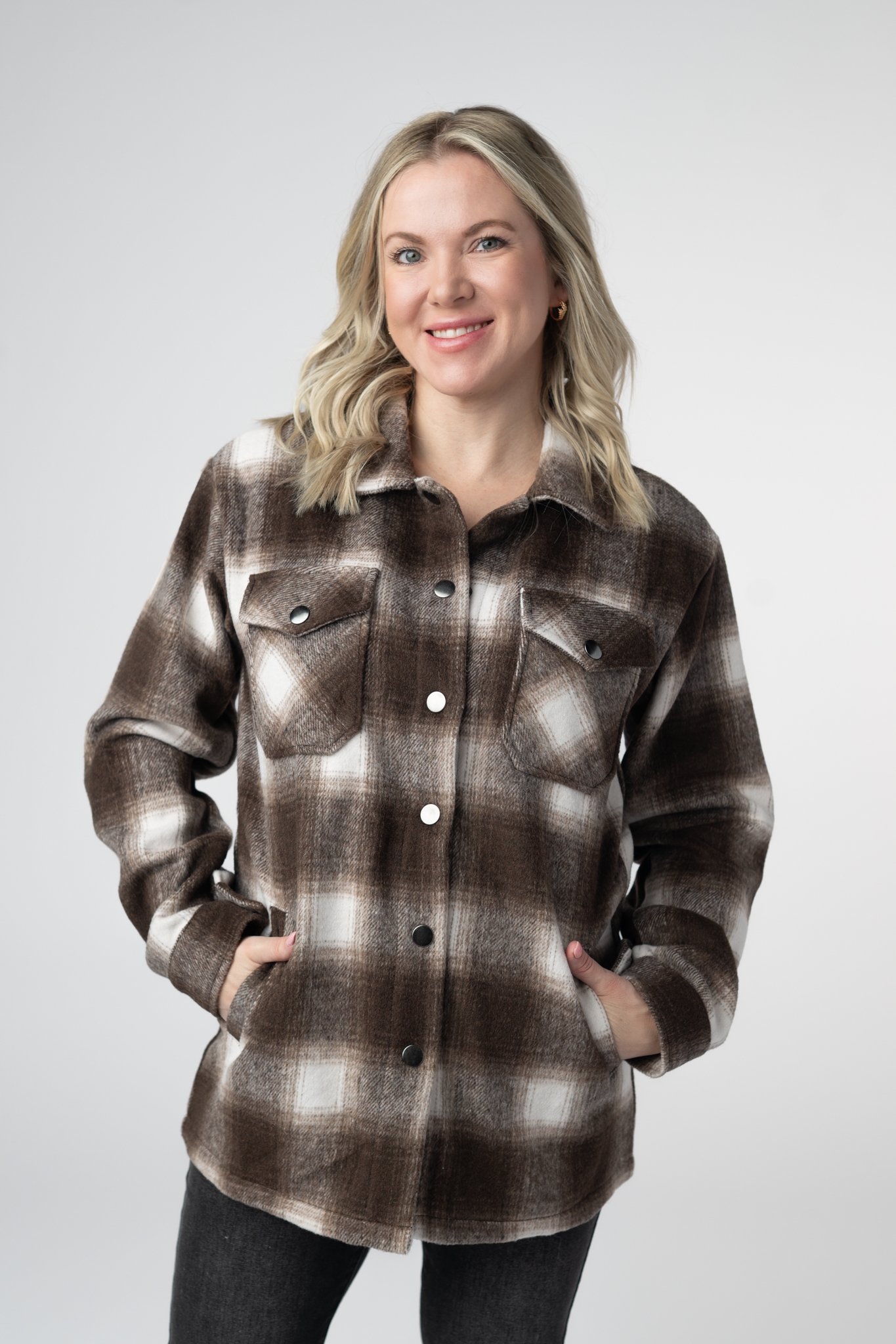 Michelle Mae Norah Shacket - Brown Plaid