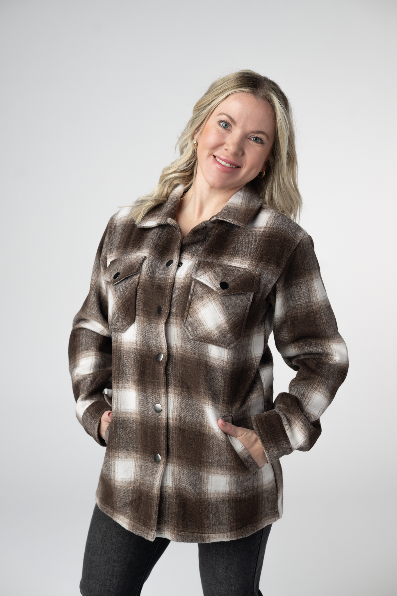 Michelle Mae Norah Shacket - Brown Plaid