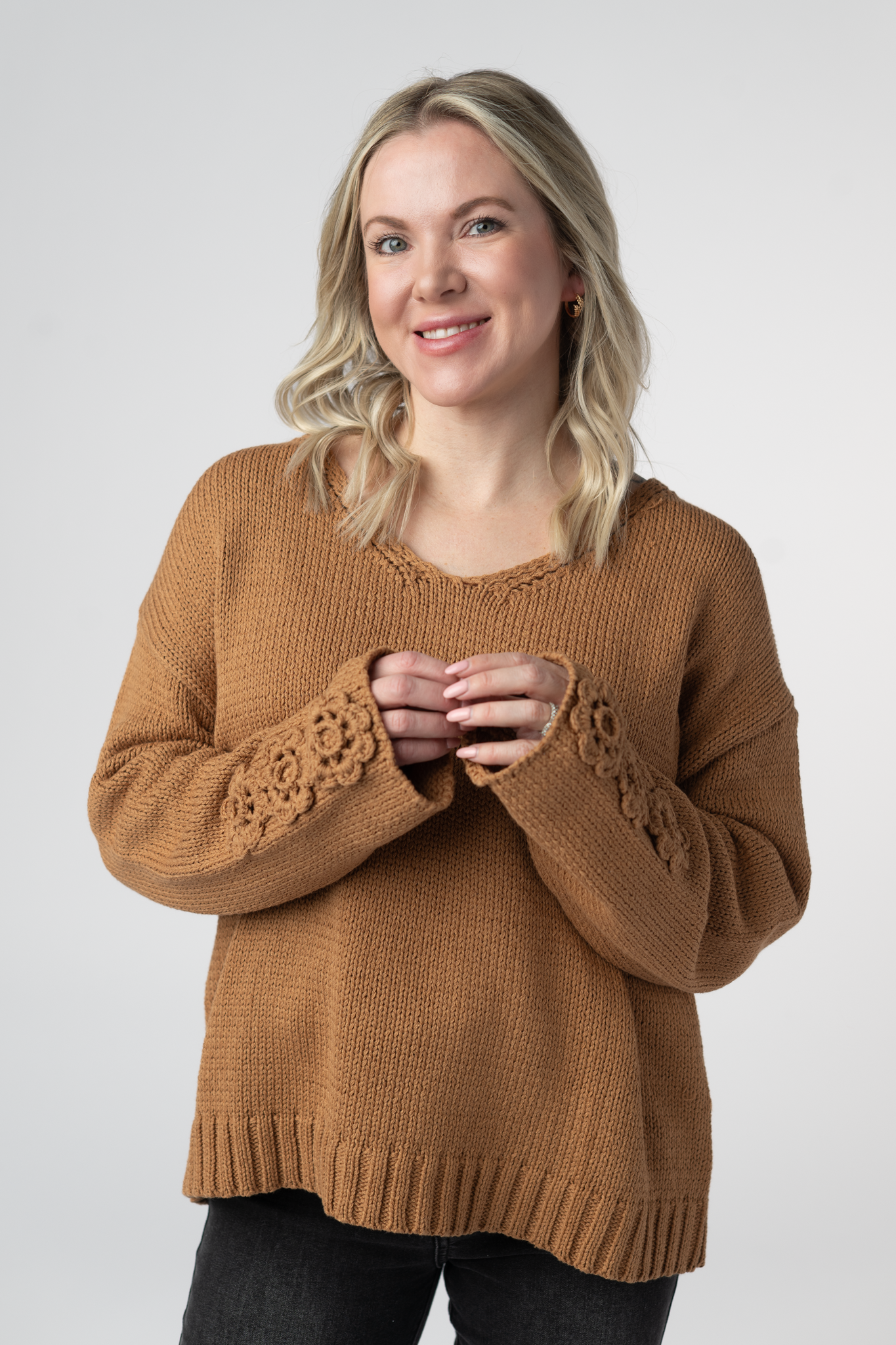 Michelle Mae Crochet Sleeve Top - Camel