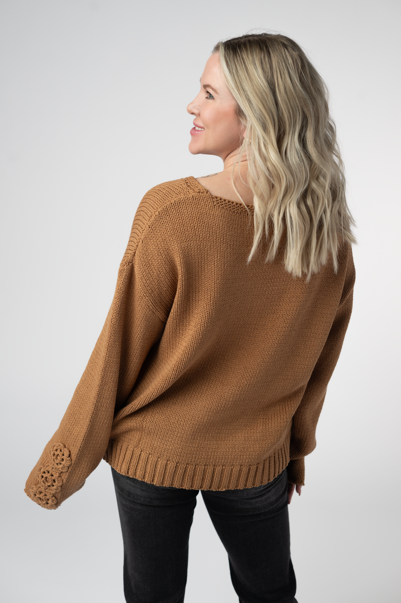 Michelle Mae Crochet Sleeve Top - Camel