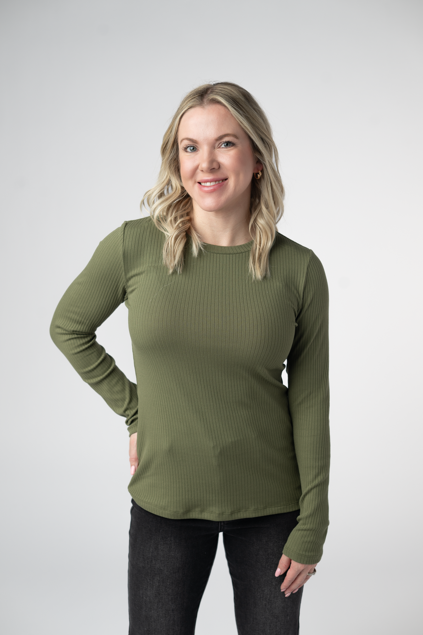 Michelle Mae Reese Ribbed Long Sleeve Top - Olive
