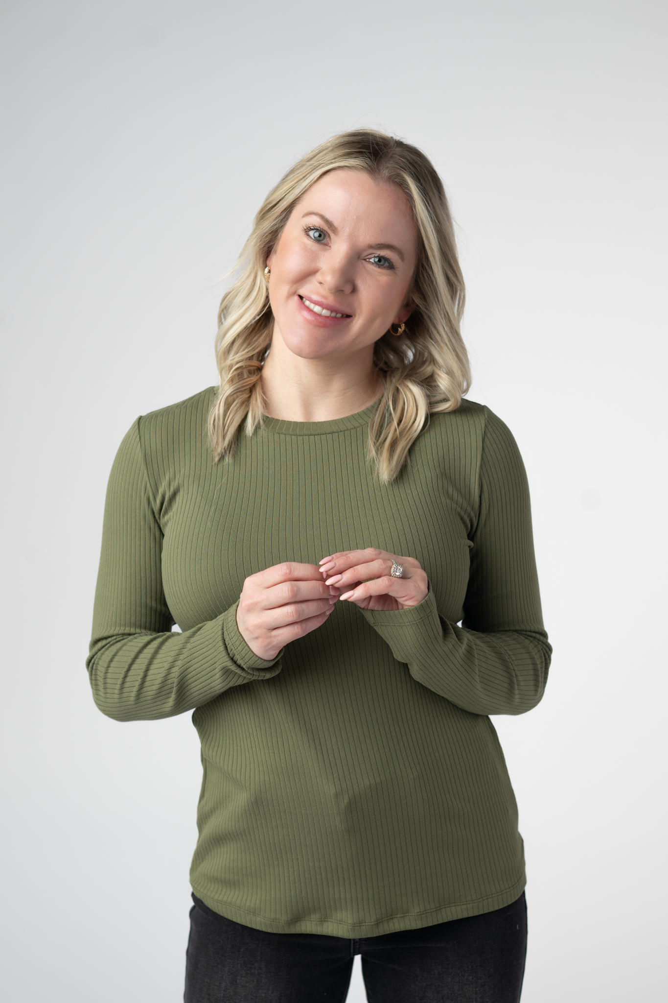 Michelle Mae Reese Ribbed Long Sleeve Top - Olive