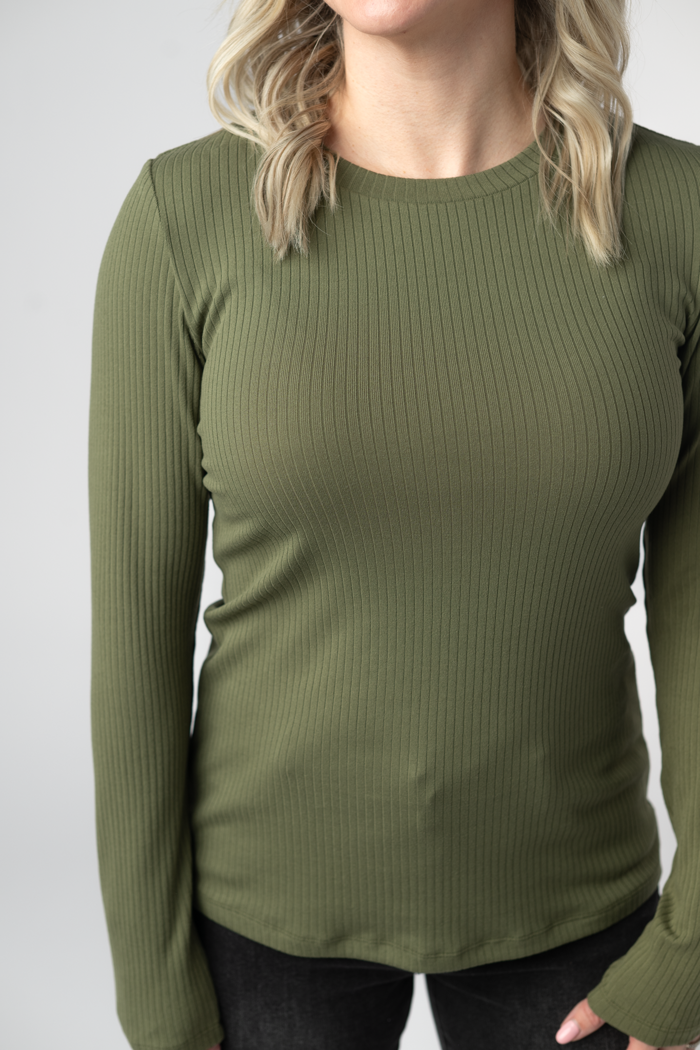 Michelle Mae Reese Ribbed Long Sleeve Top - Olive