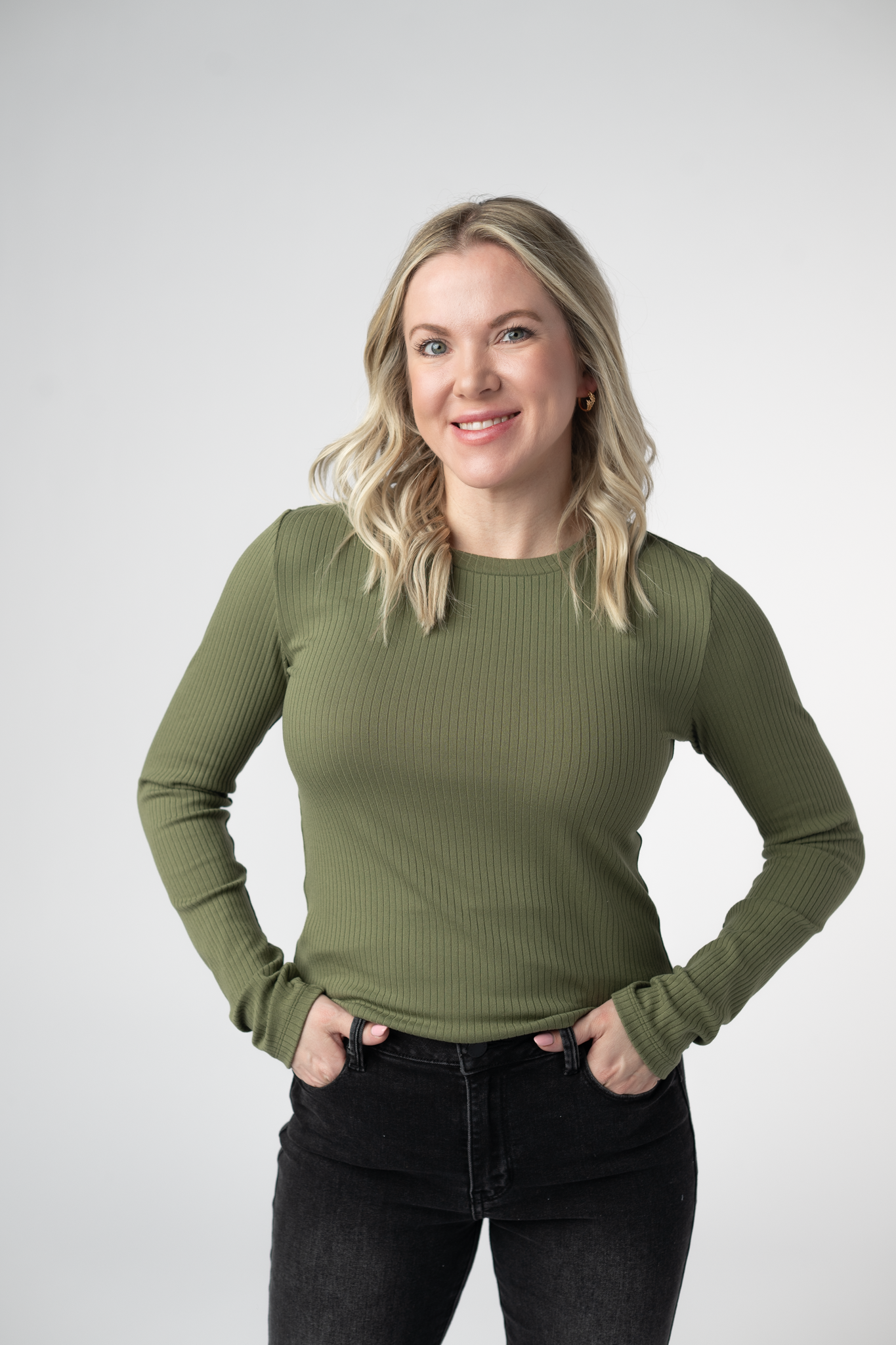 Michelle Mae Reese Ribbed Long Sleeve Top - Olive
