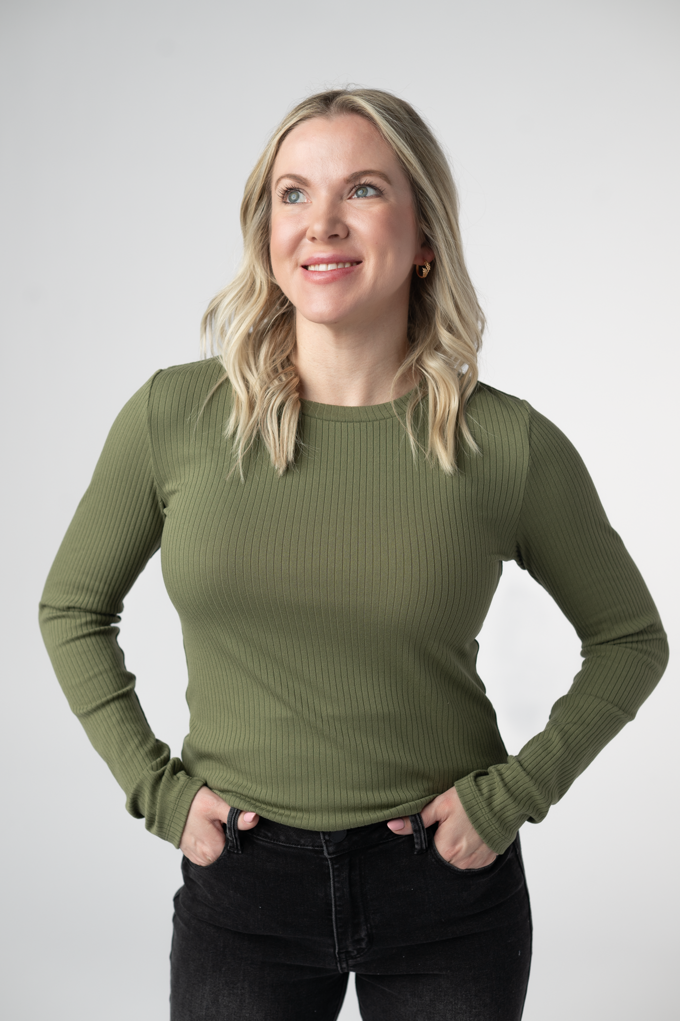 Michelle Mae Reese Ribbed Long Sleeve Top - Olive