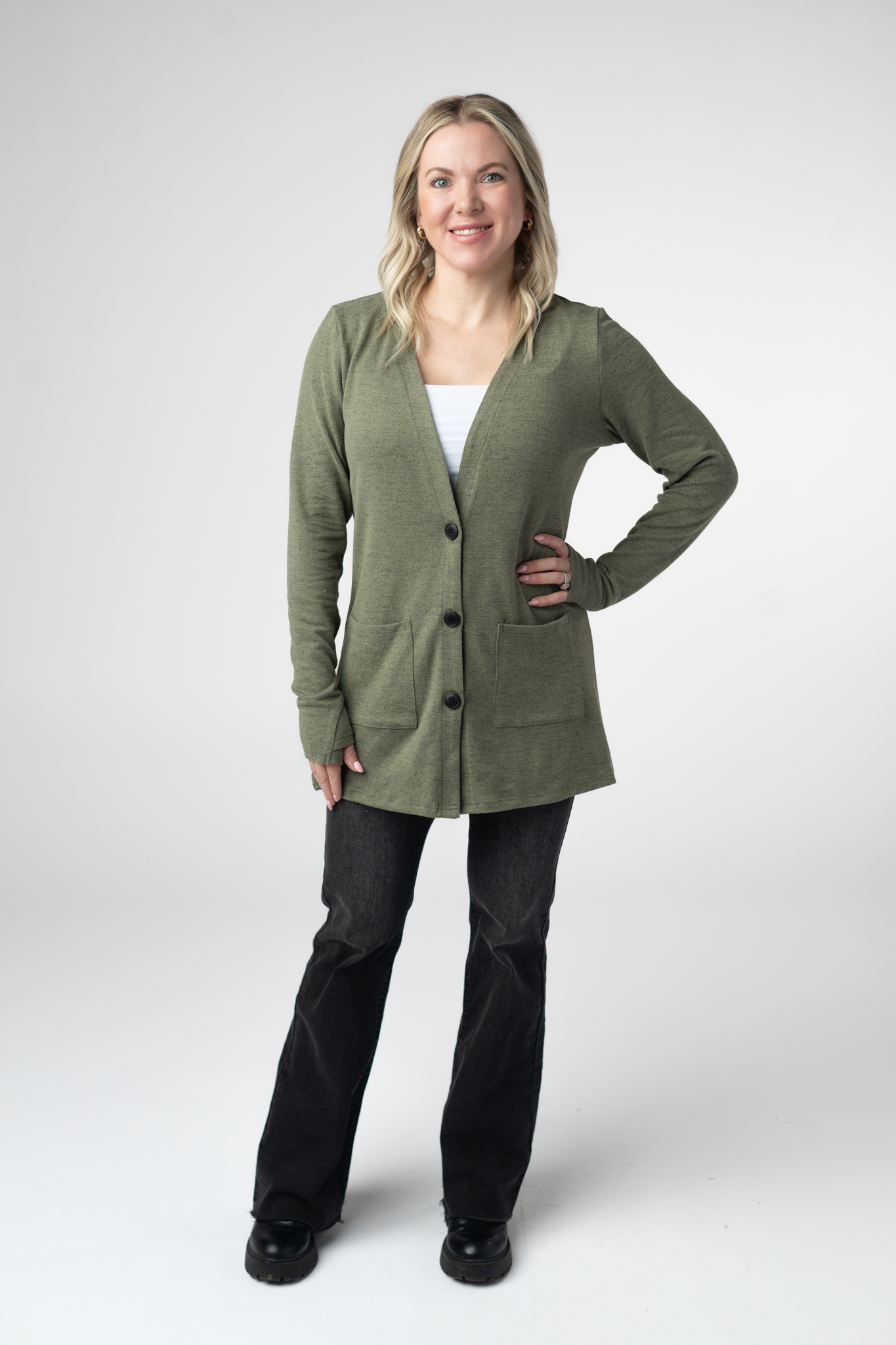Michelle Mae Cori Cardigan - Heathered Olive