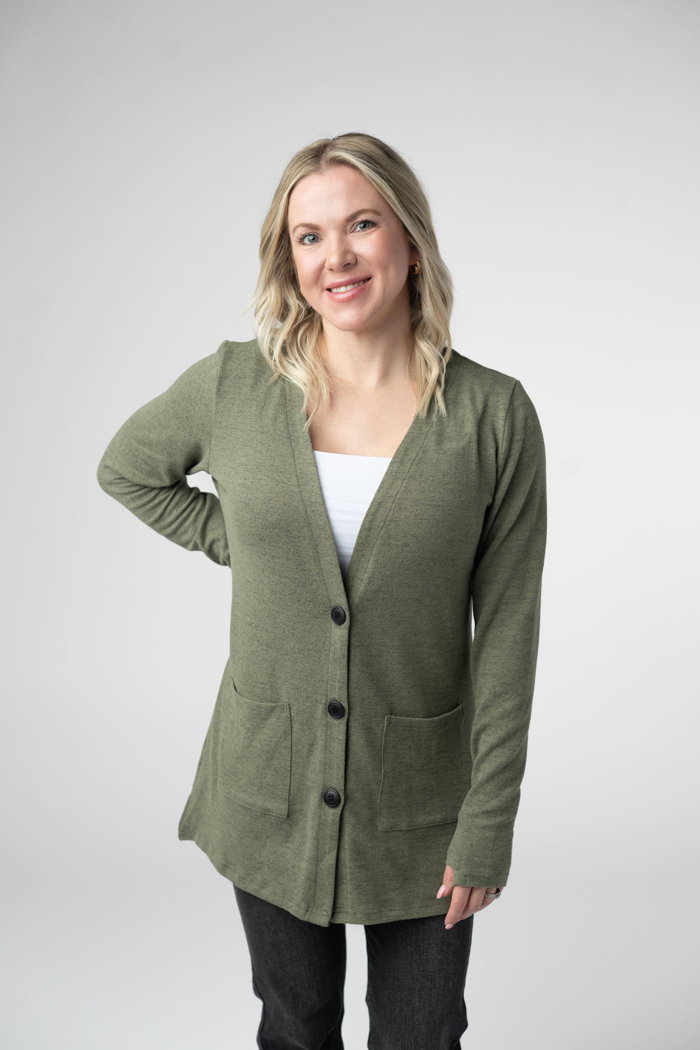 Michelle Mae Cori Cardigan - Heathered Olive