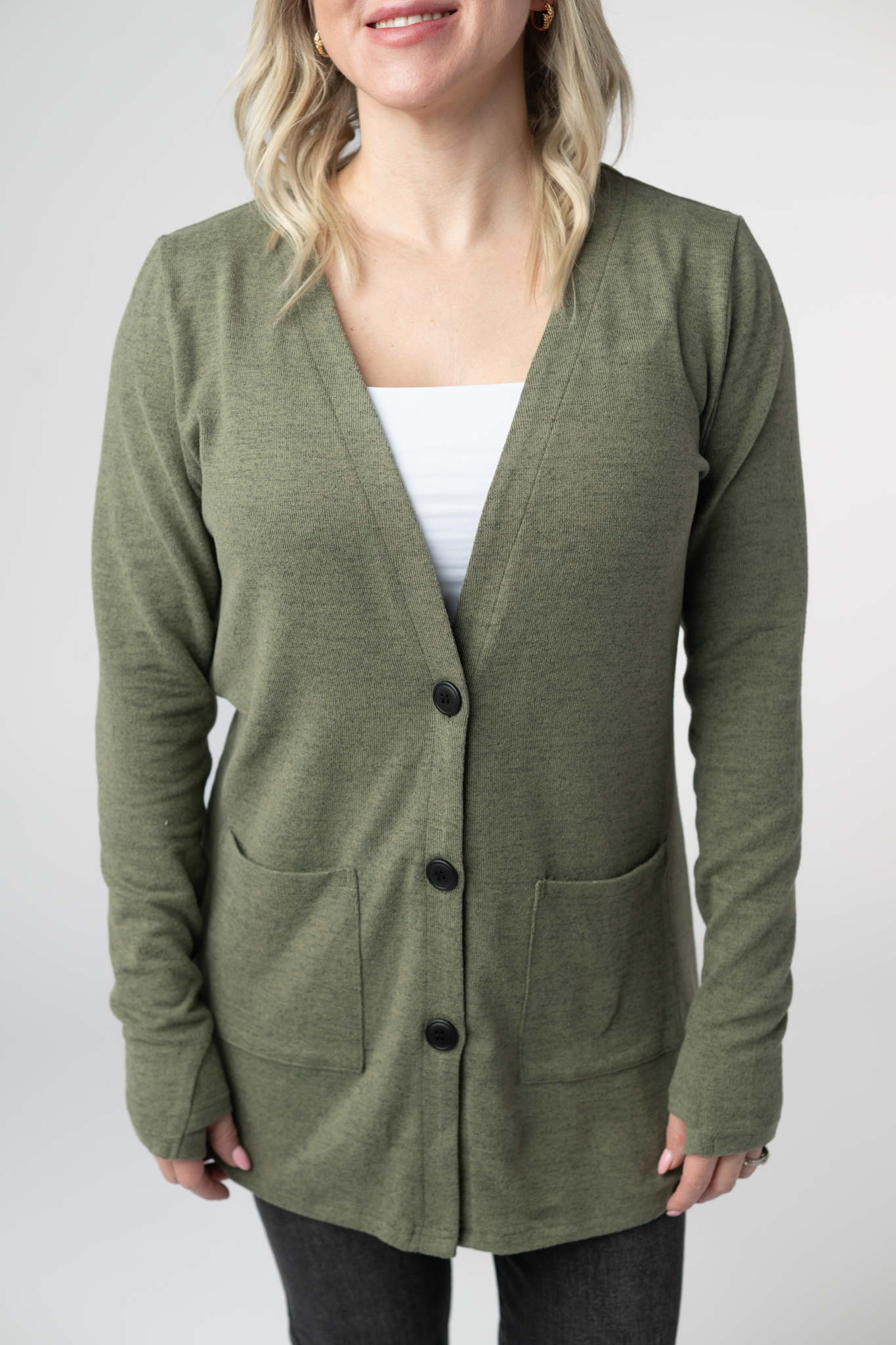 Michelle Mae Cori Cardigan - Heathered Olive
