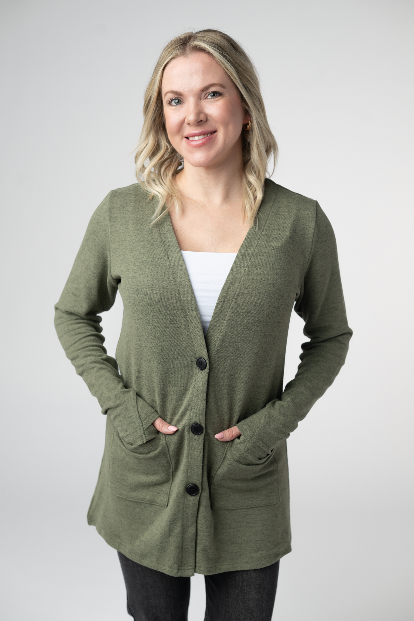 Michelle Mae Cori Cardigan - Heathered Olive