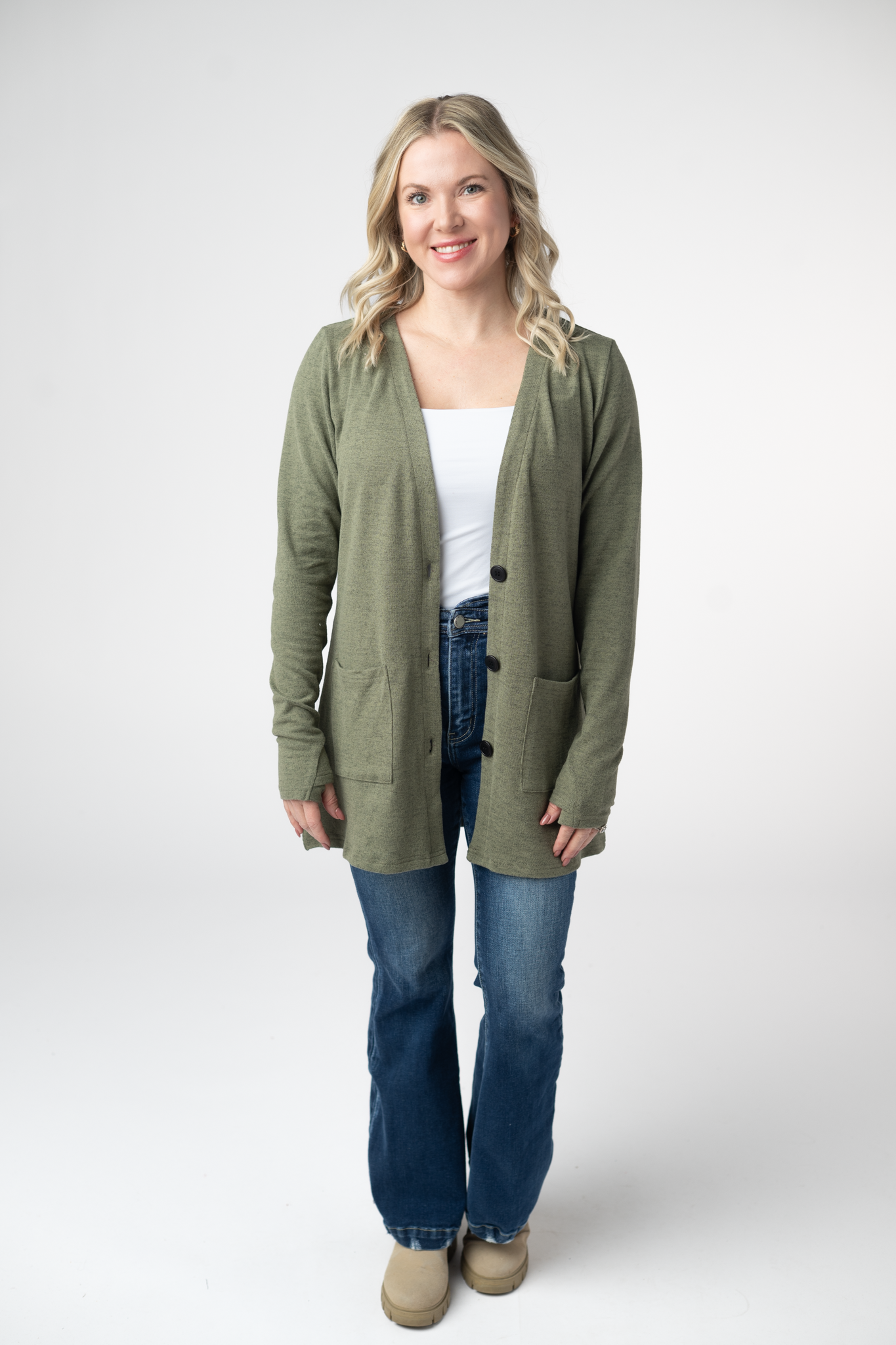 Michelle Mae Cori Cardigan - Heathered Olive