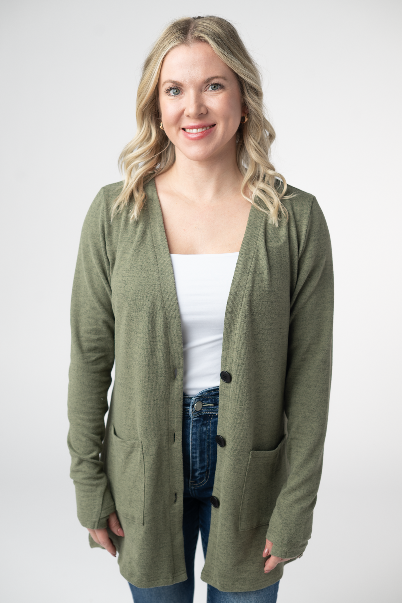 Michelle Mae Cori Cardigan - Heathered Olive