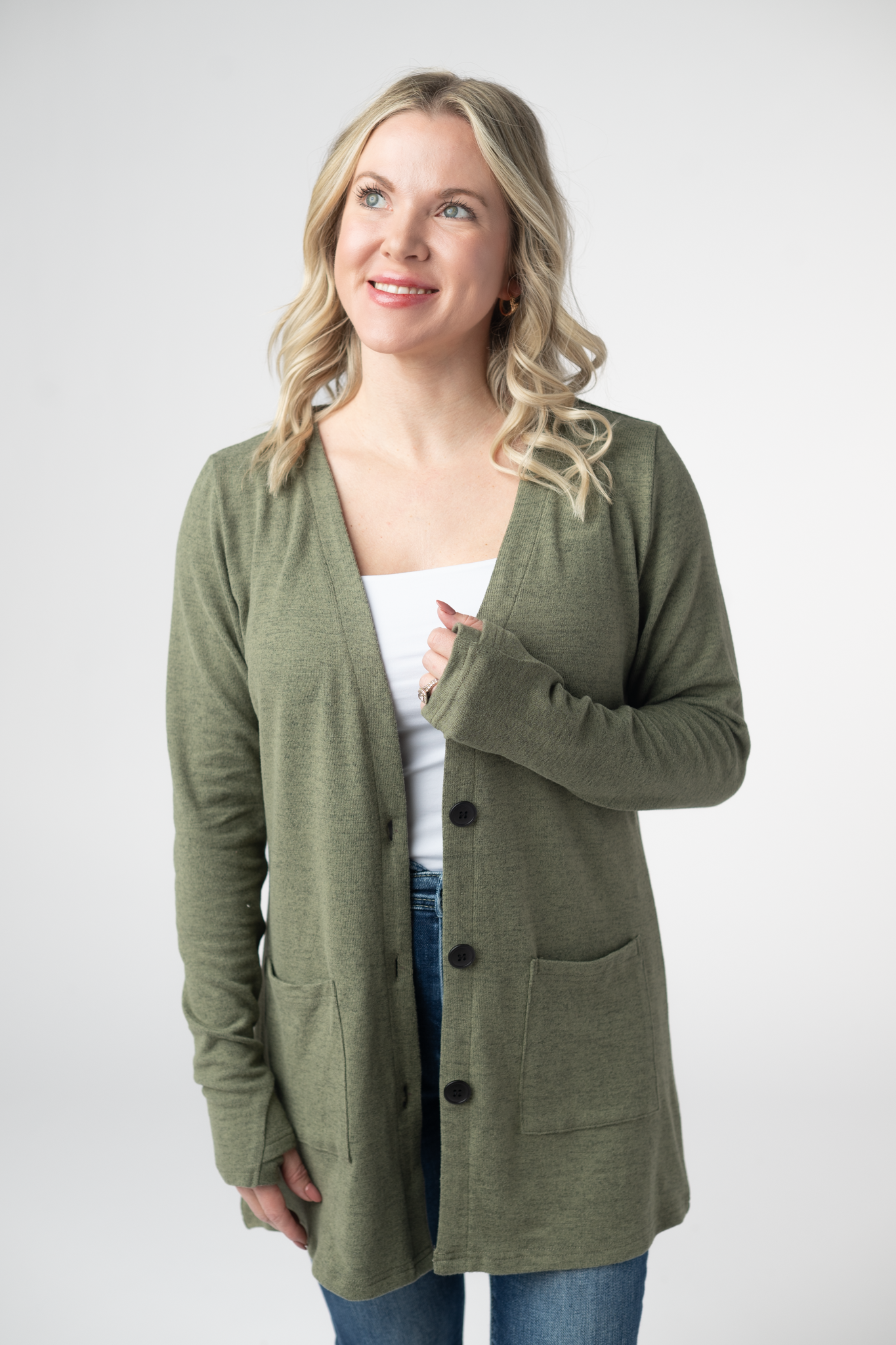 Michelle Mae Cori Cardigan - Heathered Olive