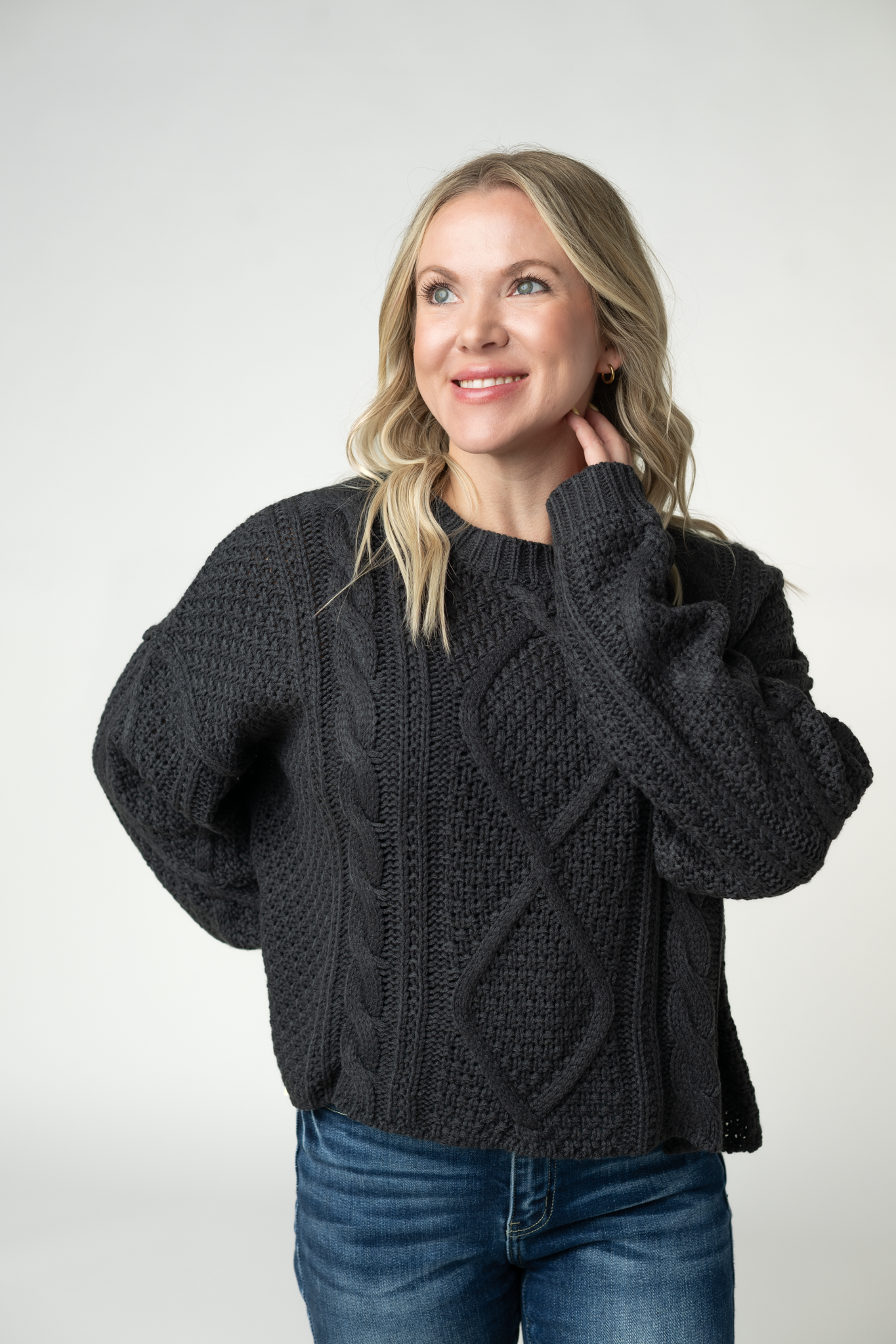 Michelle Mae Cable Knit Sweater - Charcoal