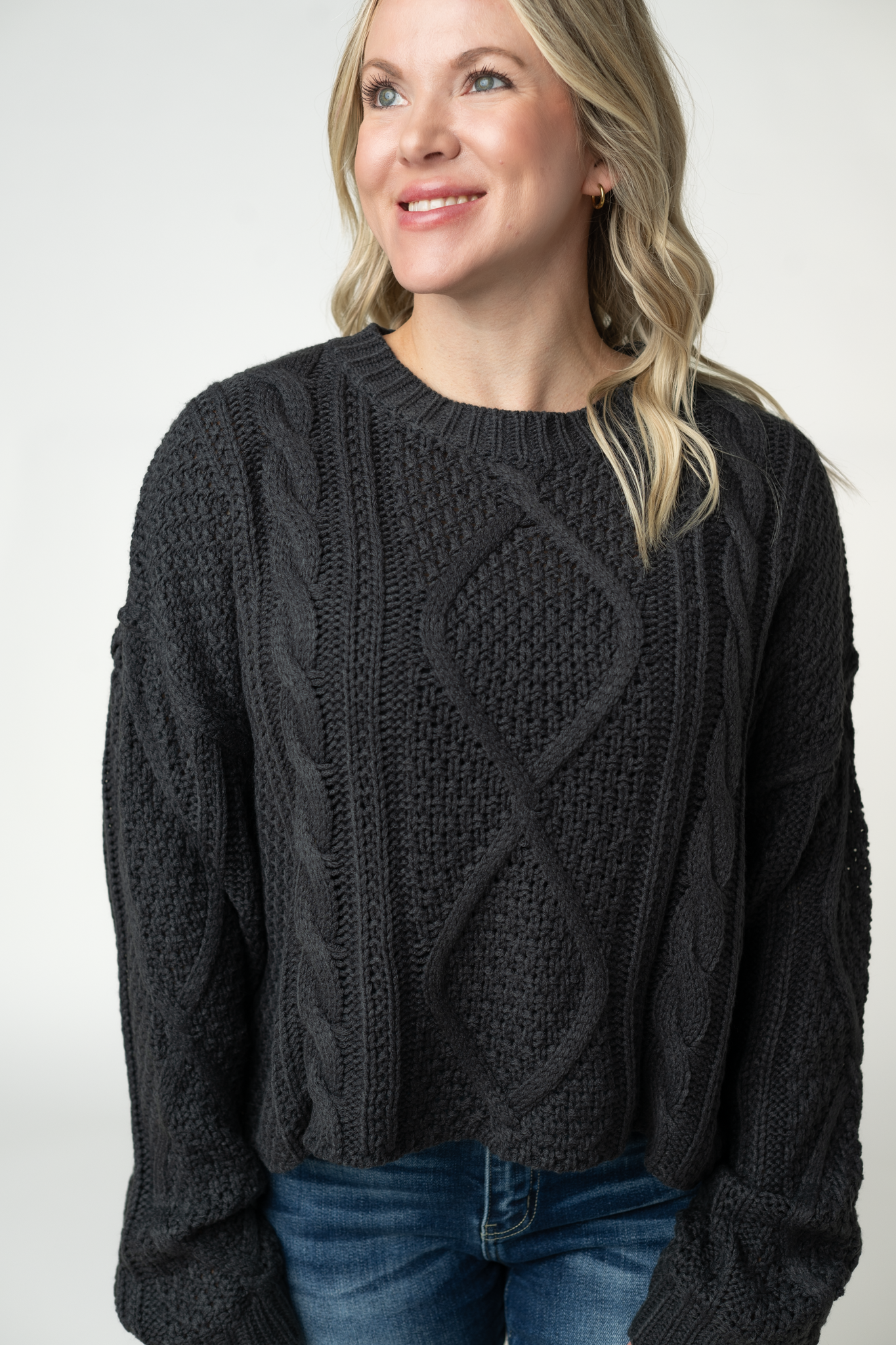 Michelle Mae Cable Knit Sweater - Charcoal