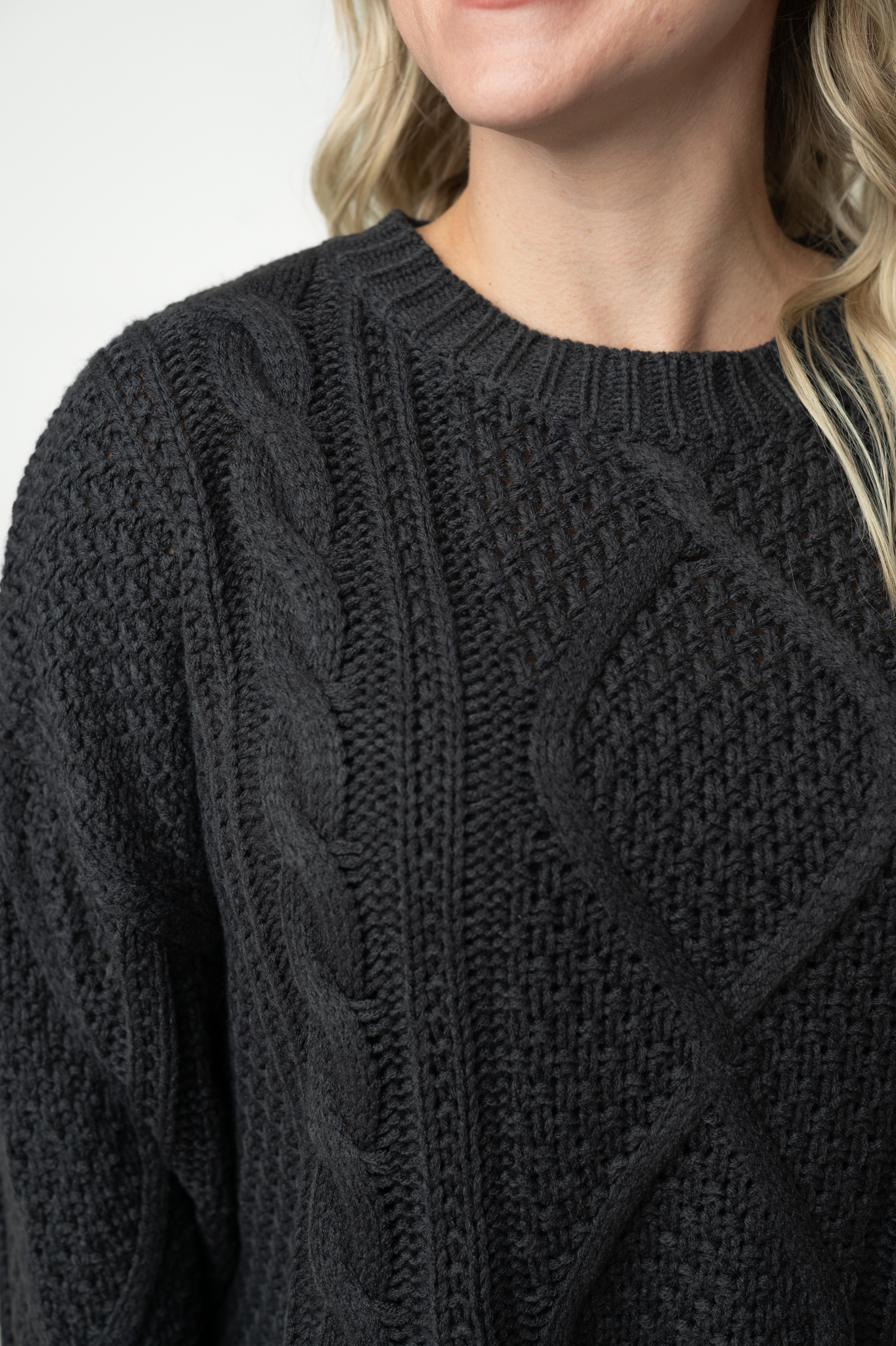 Michelle Mae Cable Knit Sweater - Charcoal