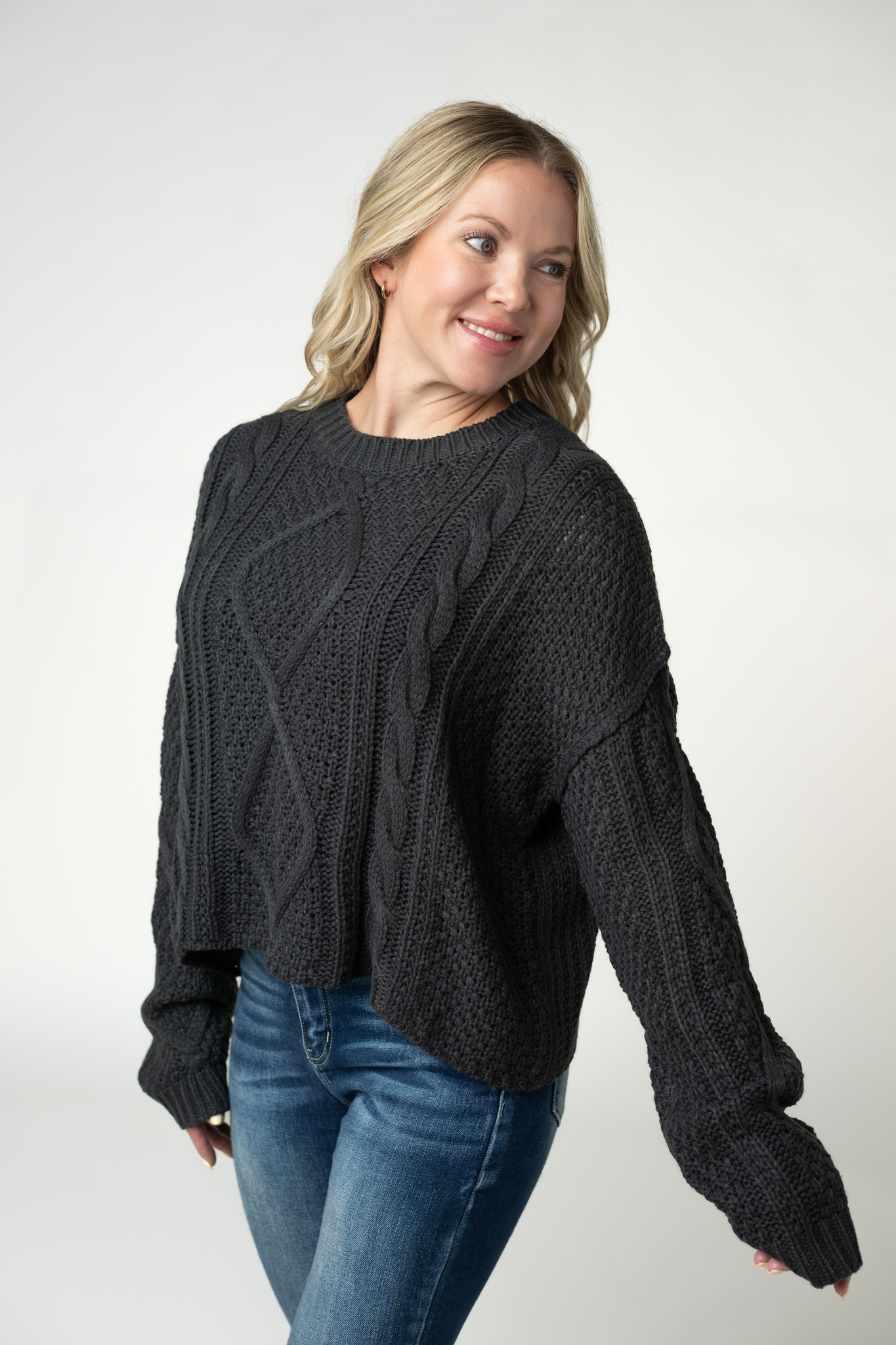 Michelle Mae Cable Knit Sweater - Charcoal