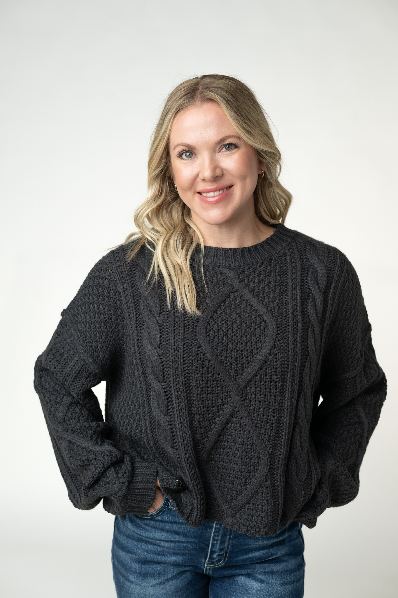 Michelle Mae Cable Knit Sweater - Charcoal