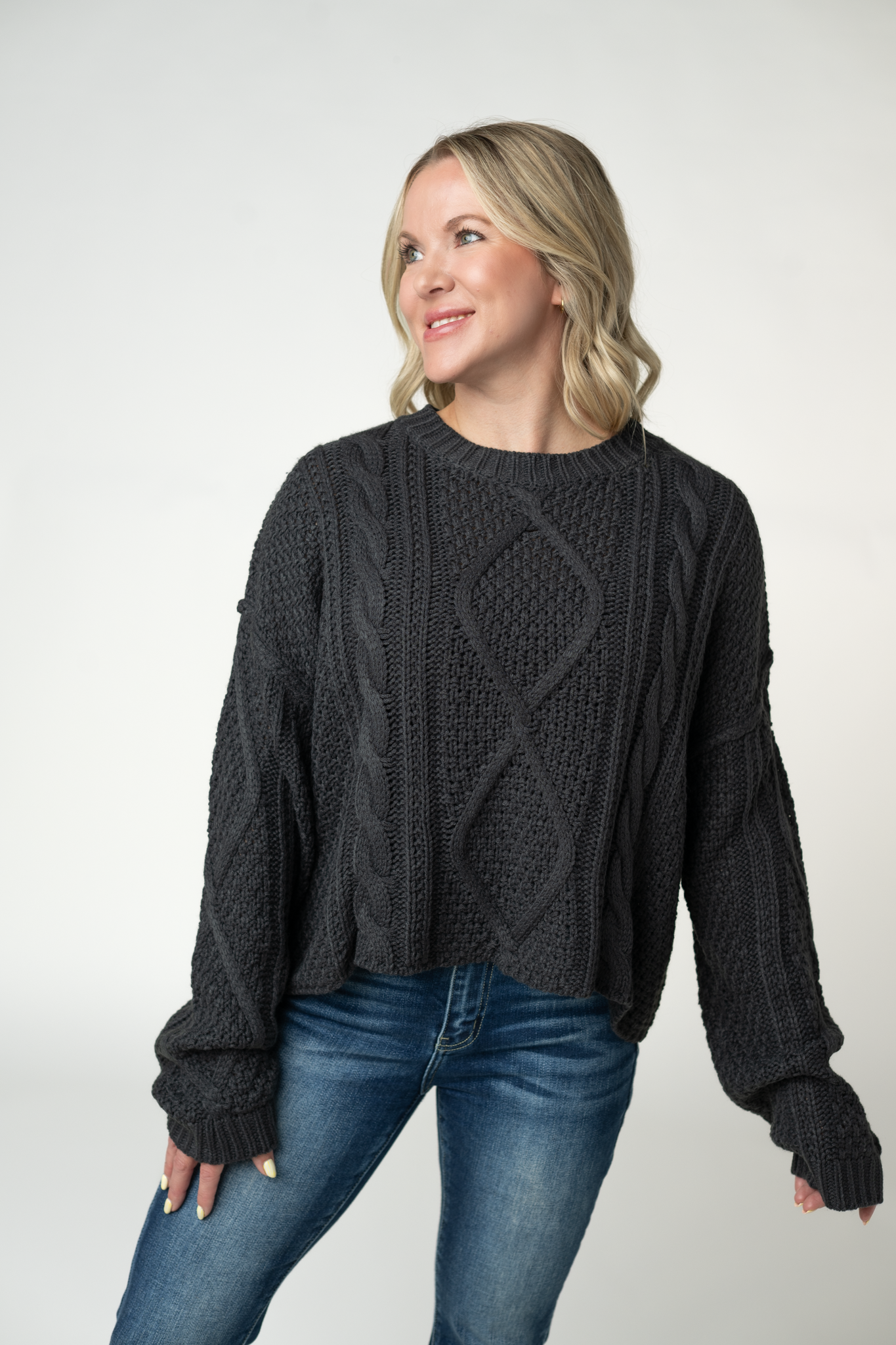 Michelle Mae Cable Knit Sweater - Charcoal