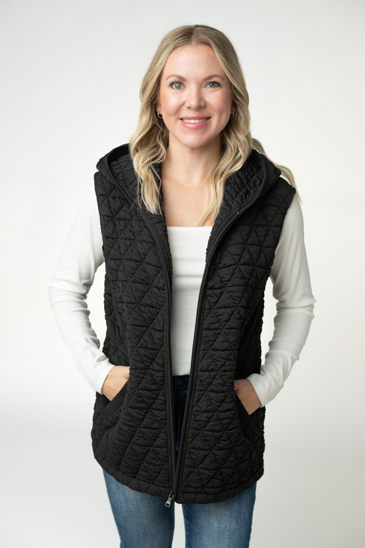 Michelle Mae Heather Geometric Hooded Vest - Black