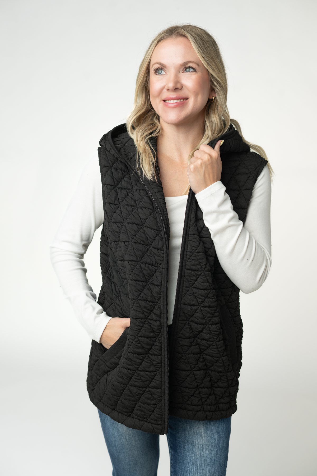 Michelle Mae Heather Geometric Hooded Vest - Black
