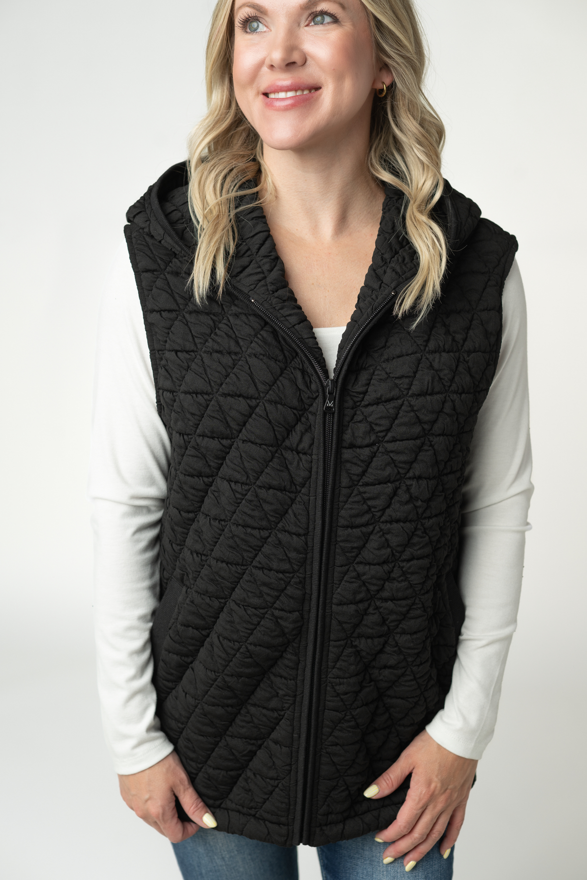 Michelle Mae Heather Geometric Hooded Vest - Black