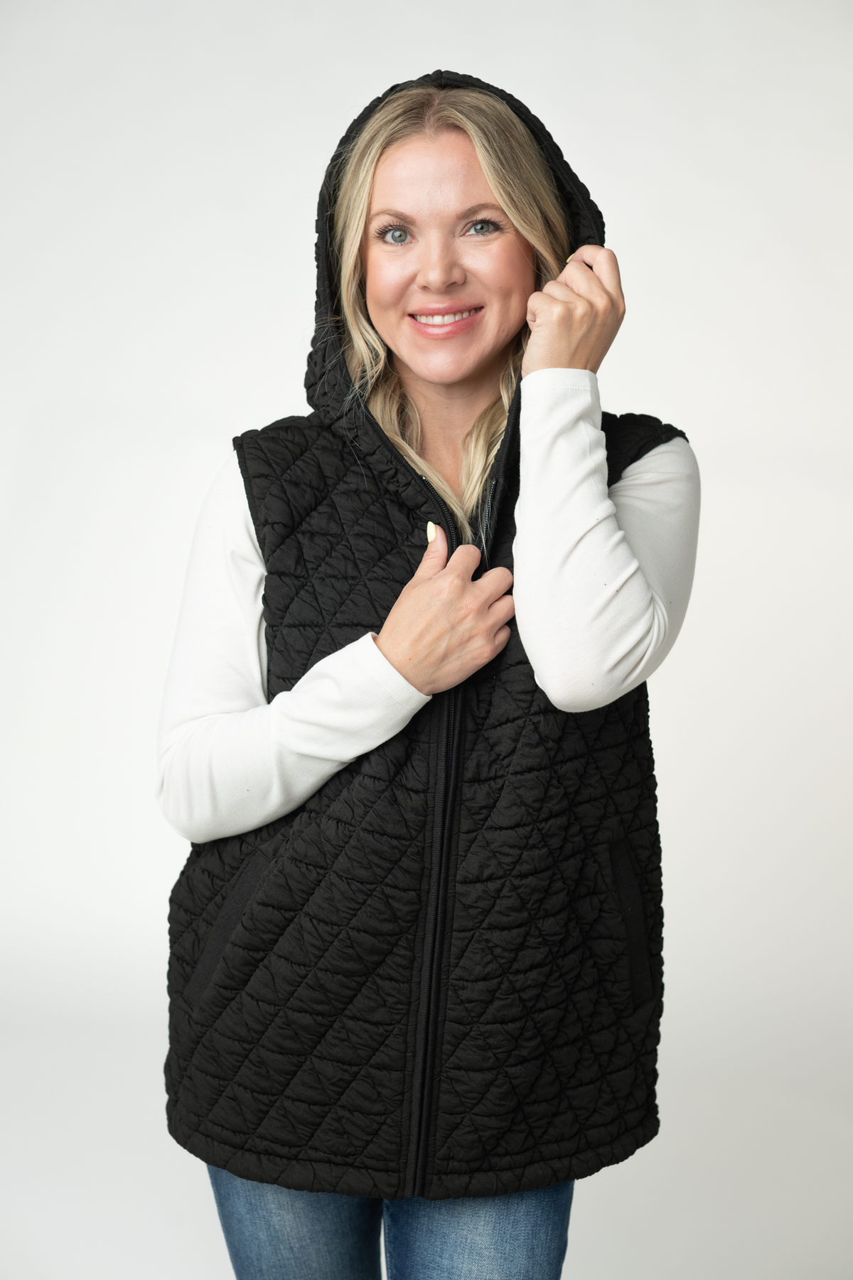 Michelle Mae Heather Geometric Hooded Vest - Black