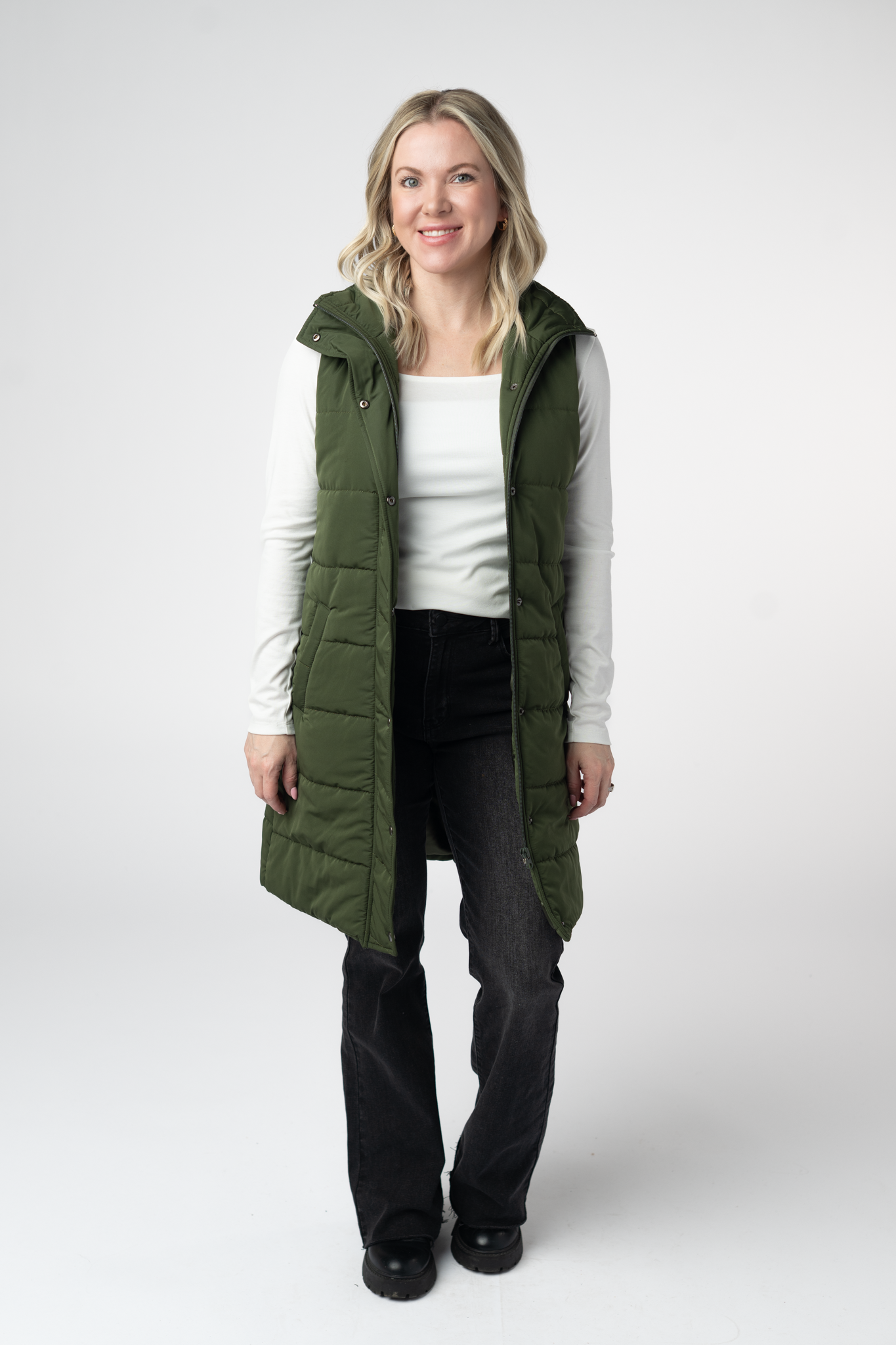 Michelle Mae Harlow Long Vest - Dark Olive