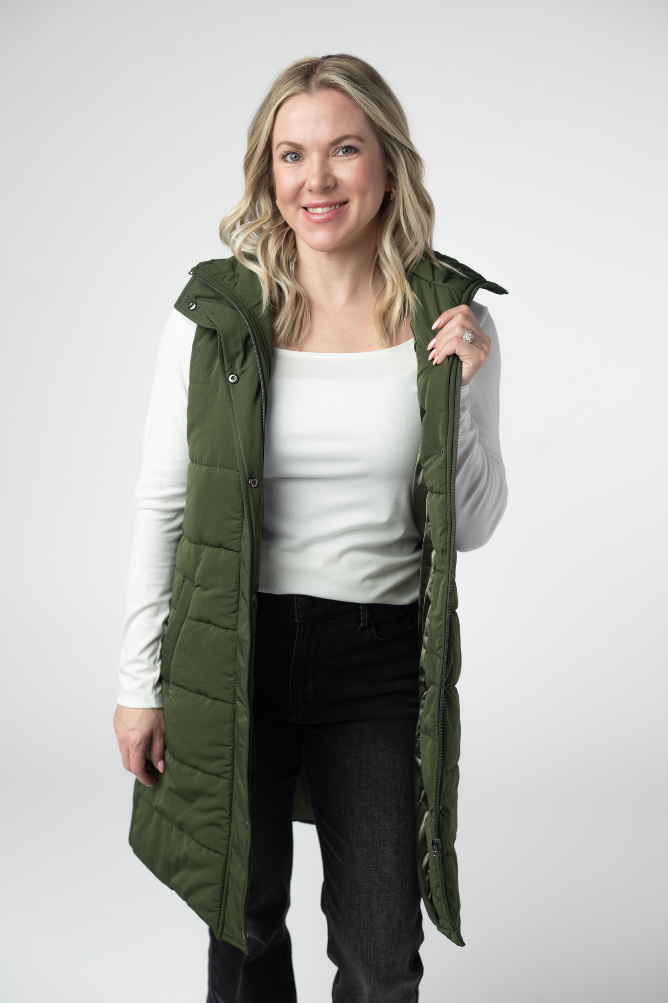 Michelle Mae Harlow Long Vest - Dark Olive