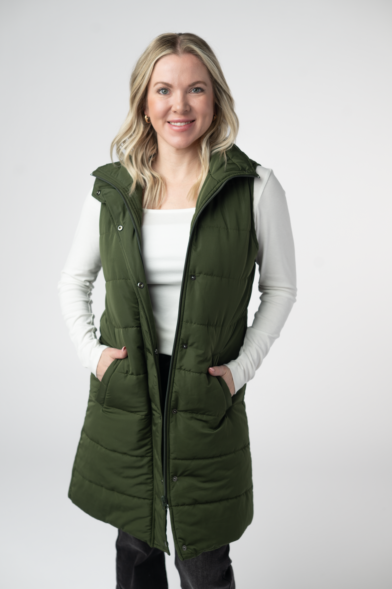 Michelle Mae Harlow Long Vest - Dark Olive