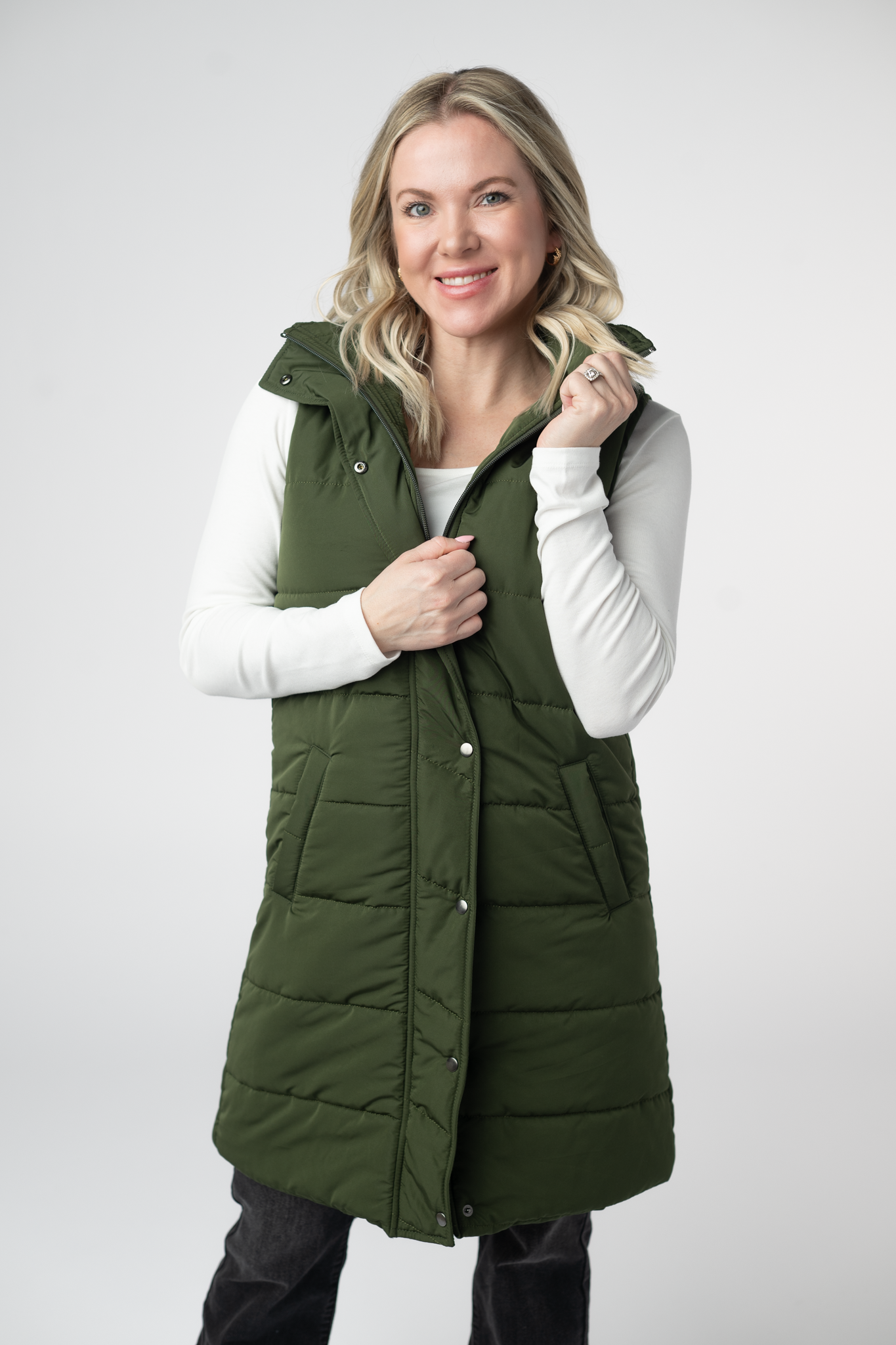 Michelle Mae Harlow Long Vest - Dark Olive
