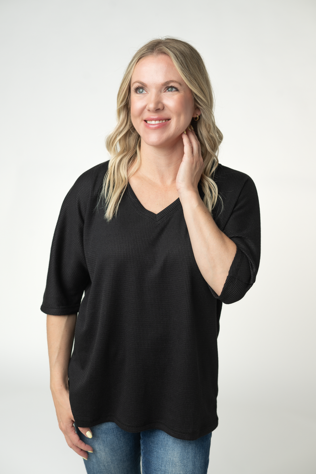 Michelle Mae Emerson Waffle Top - Black
