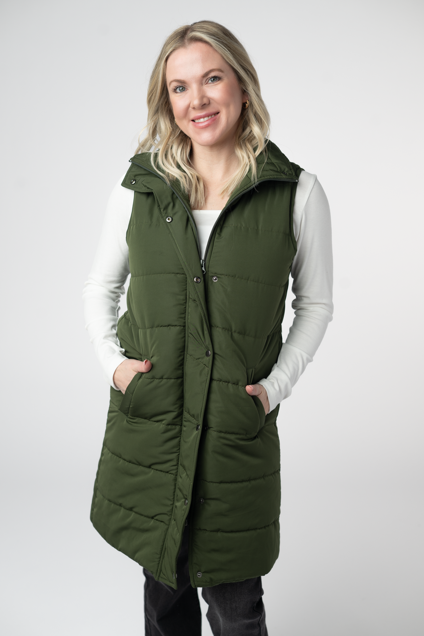 Michelle Mae Harlow Long Vest - Dark Olive