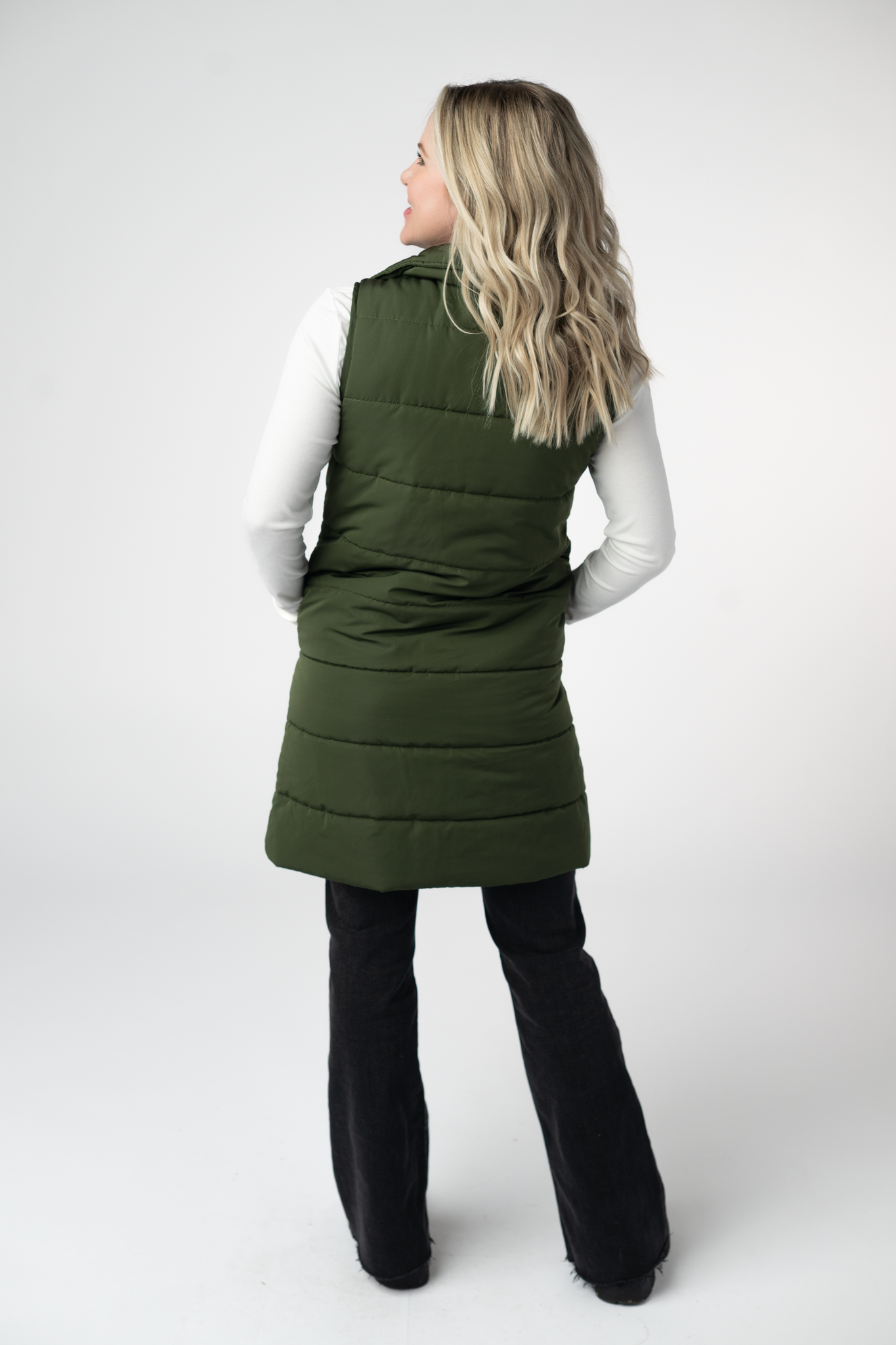Michelle Mae Harlow Long Vest - Dark Olive