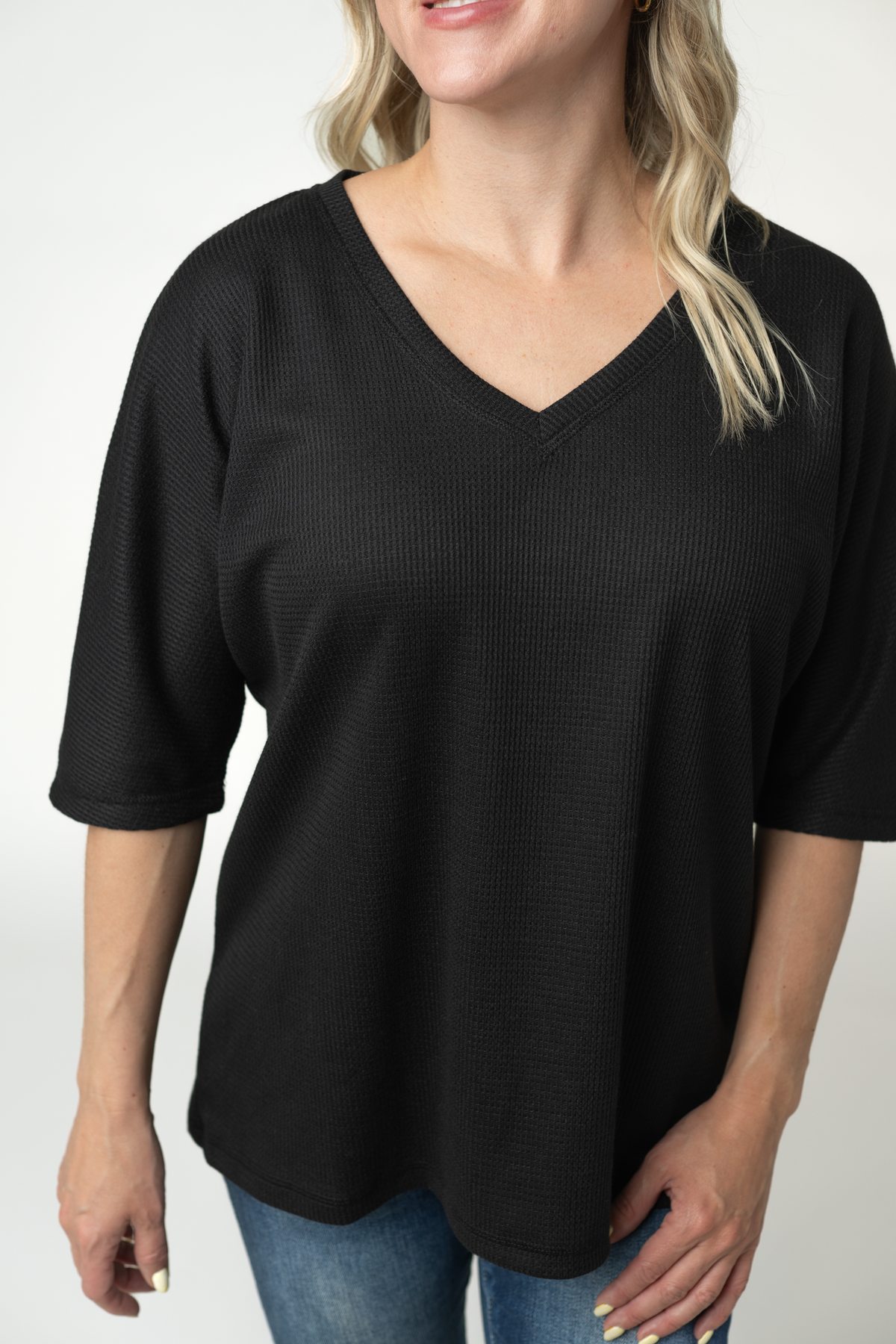 Michelle Mae Emerson Waffle Top - Black