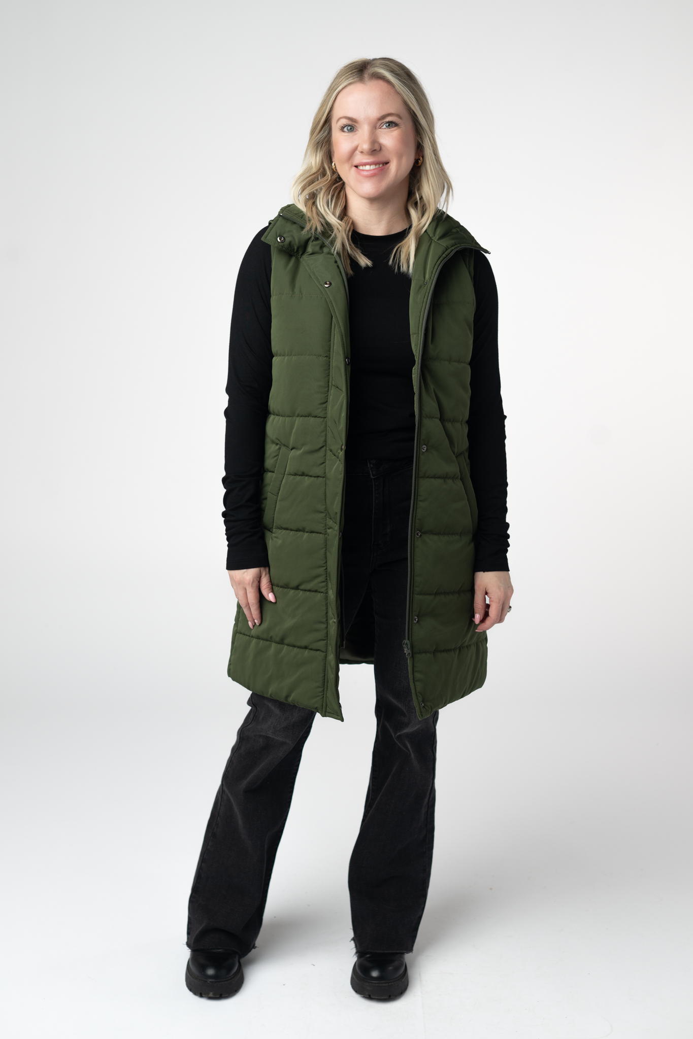Michelle Mae Harlow Long Vest - Dark Olive